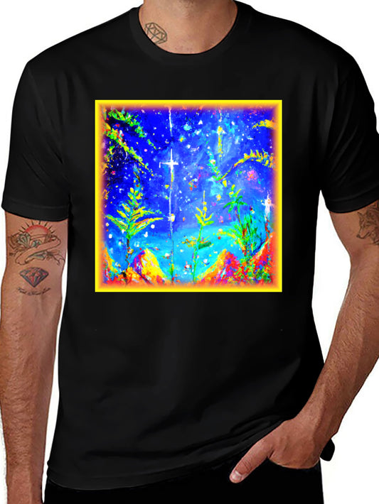 Abstract Art Graphic Tee - Mens Black Cotton T-Shirt