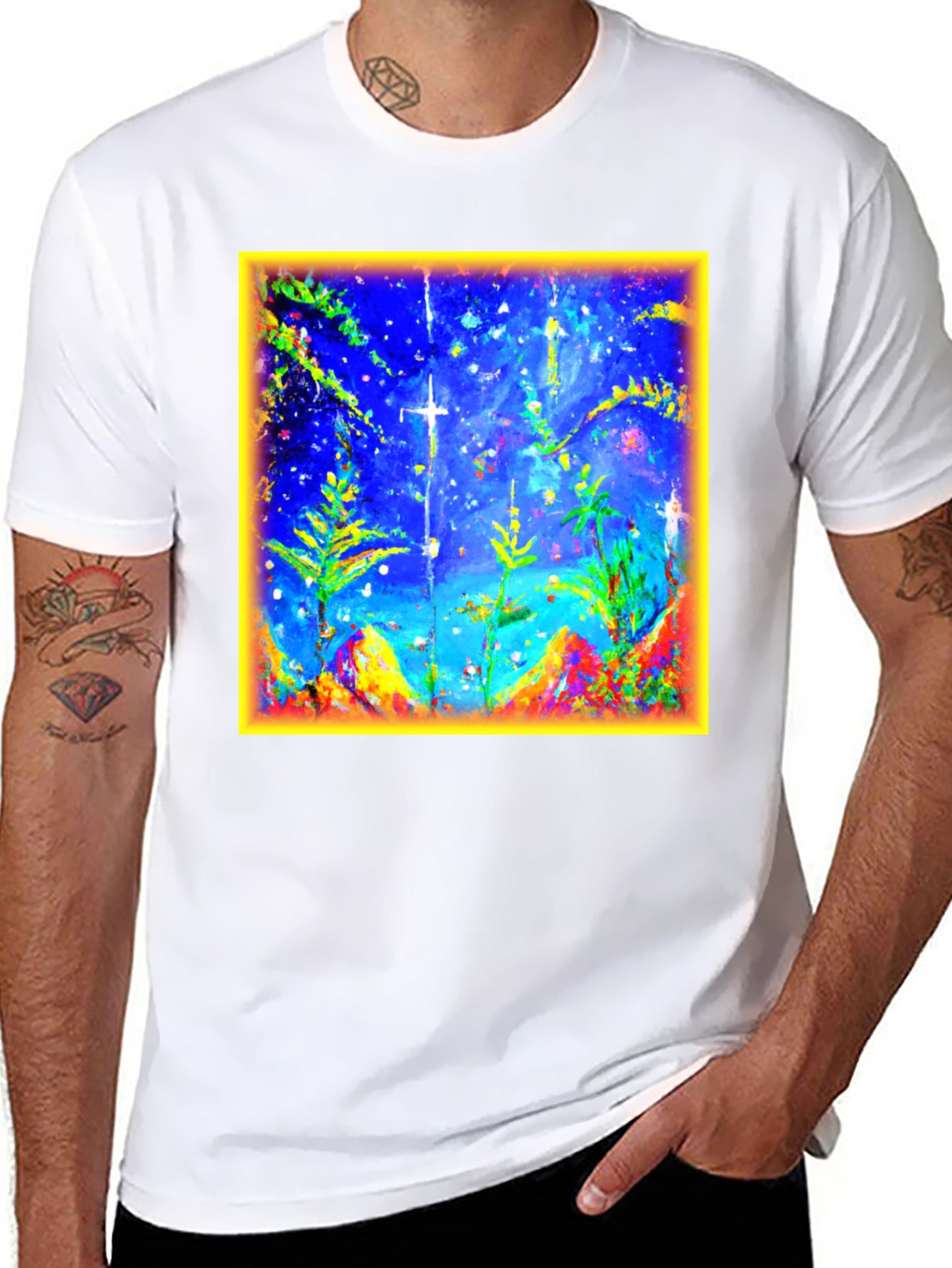 Abstract Art Graphic Tee - Mens Black Cotton T-Shirt
