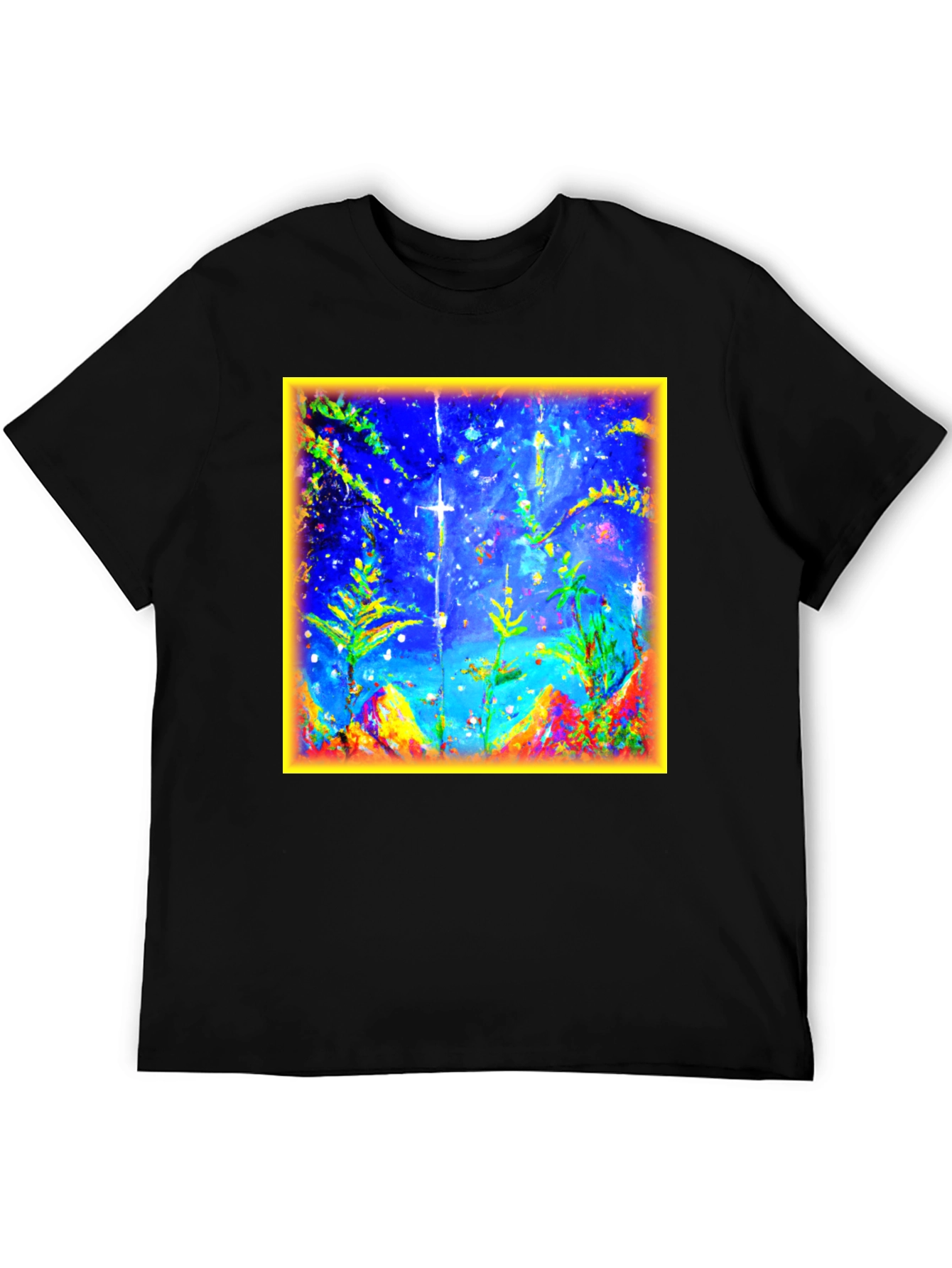 Abstract Art Graphic Tee - Mens Black Cotton T-Shirt