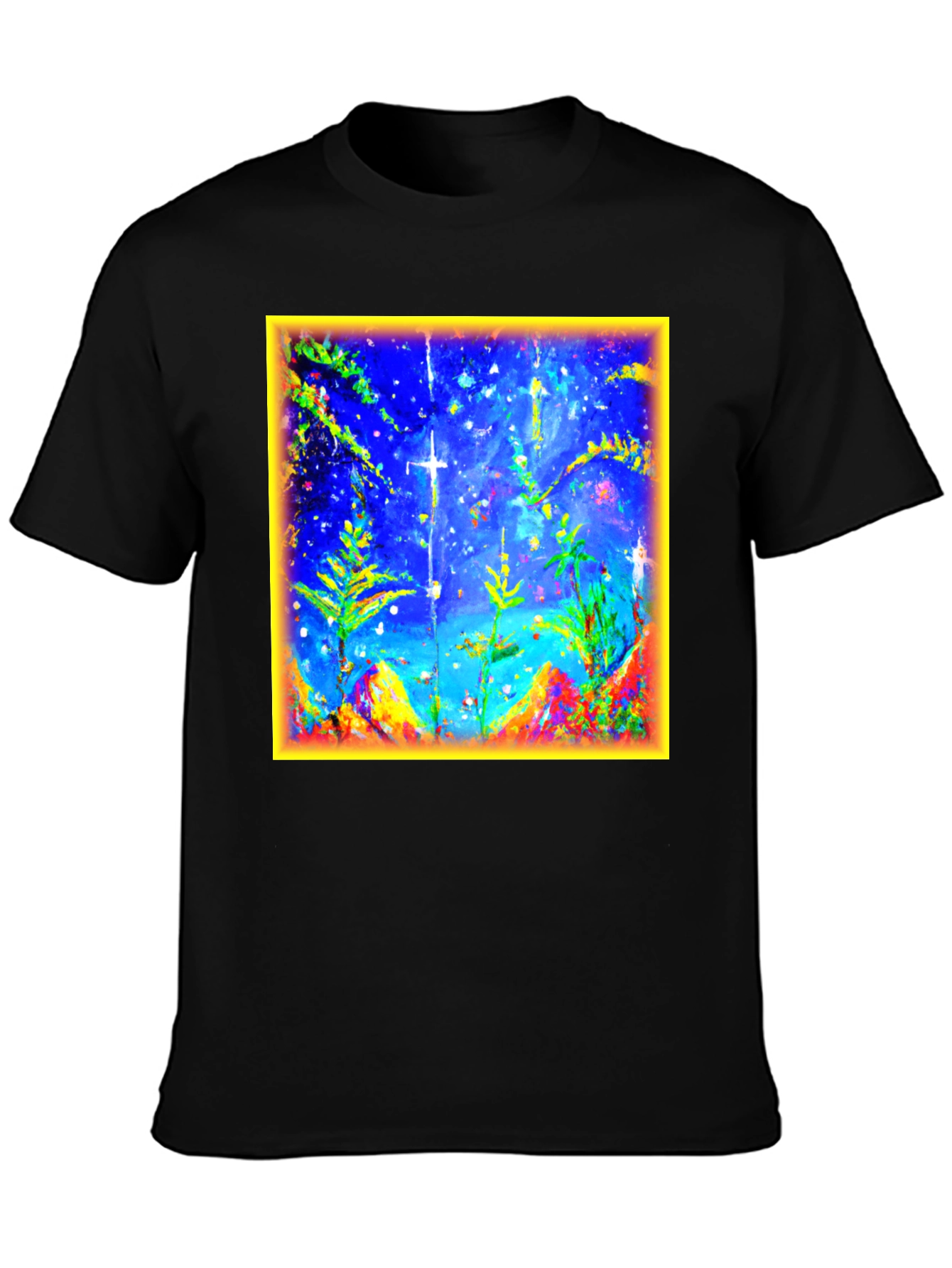 Abstract Art Graphic Tee - Mens Black Cotton T-Shirt