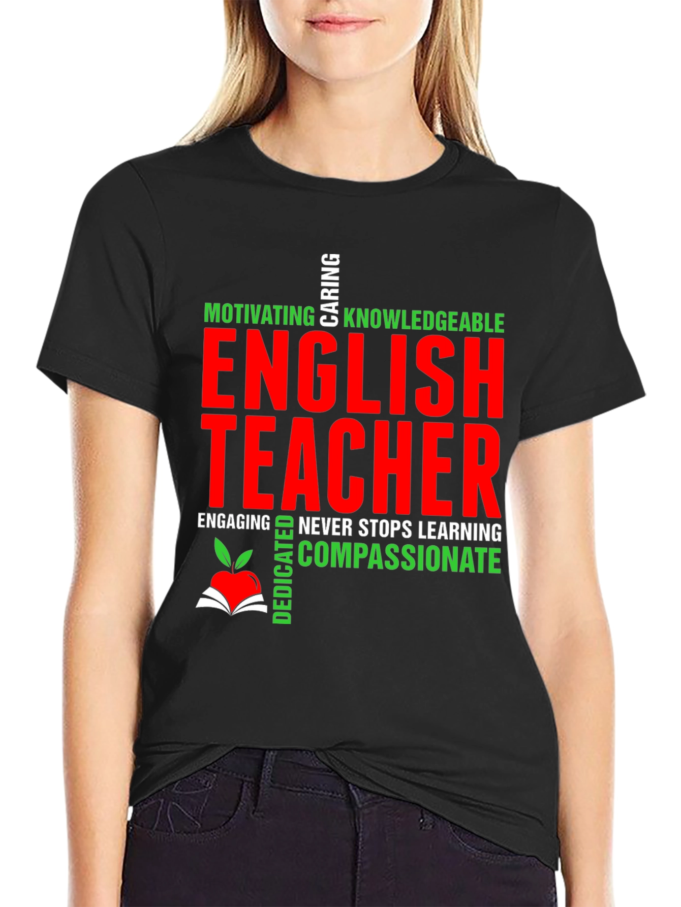 English Teacher T-Shirt - Motivating Caring Knowledgeable