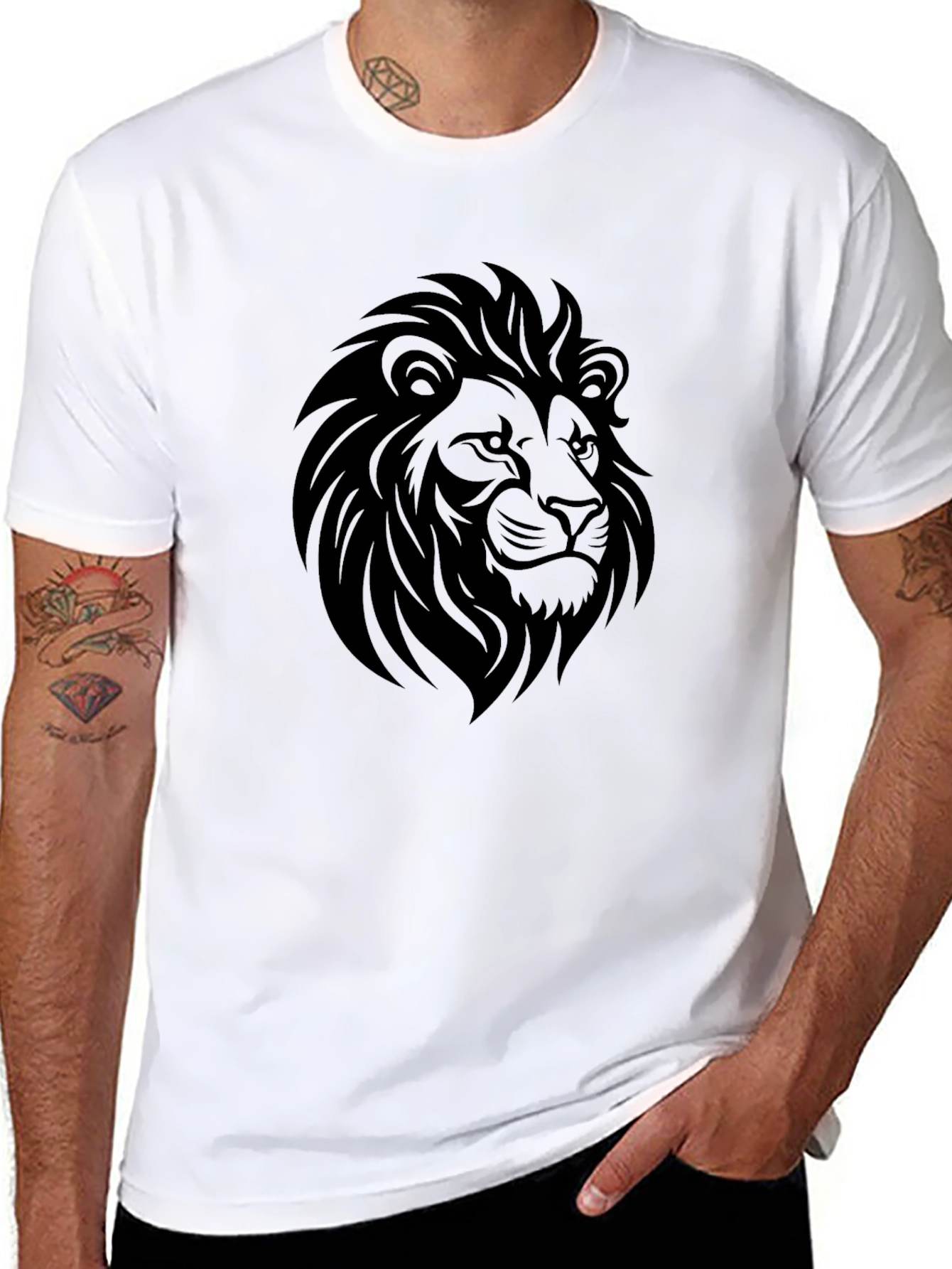Mens Black Lion Graphic T-Shirt