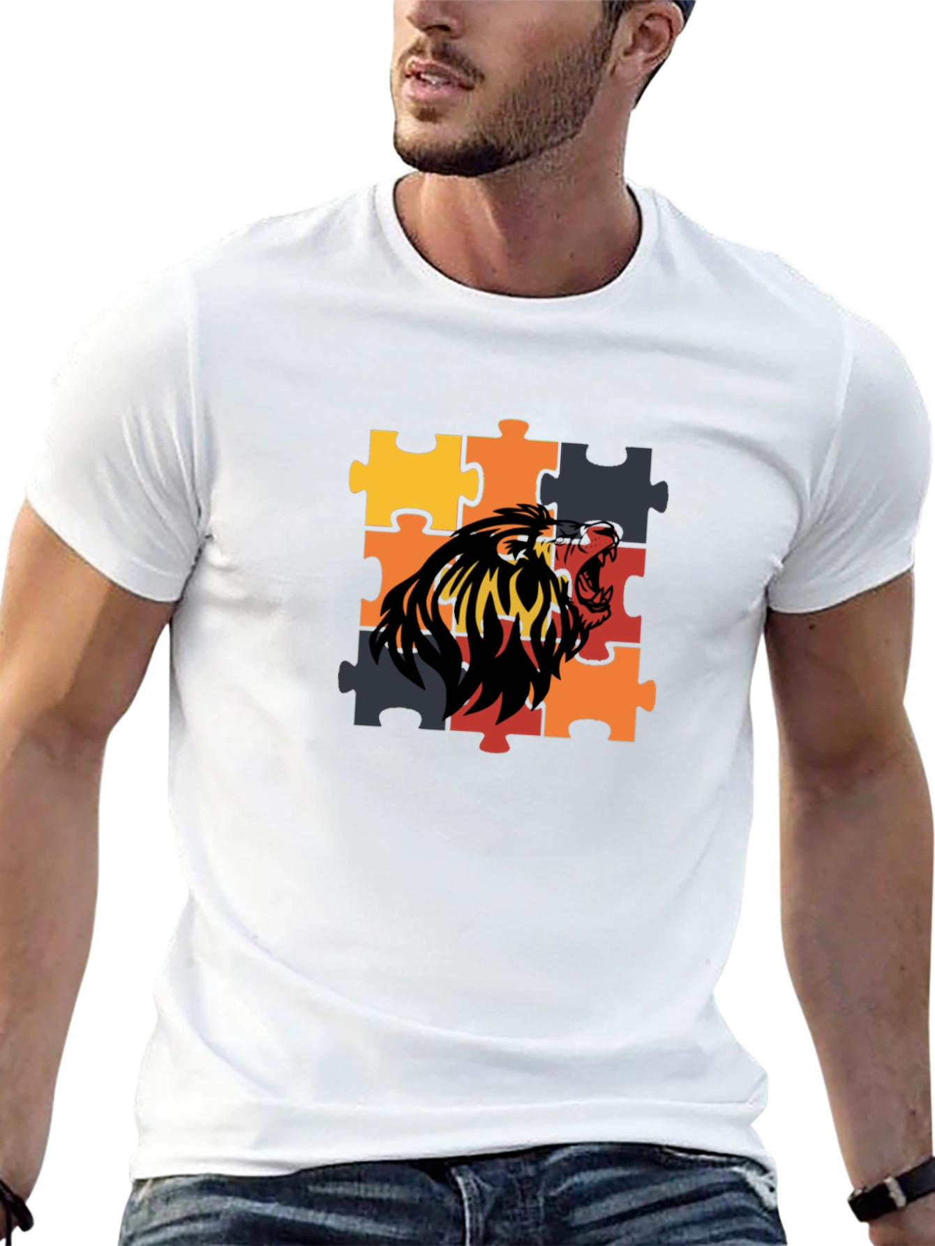 Puzzle Lion Graphic Tee - Premium Cotton Blend