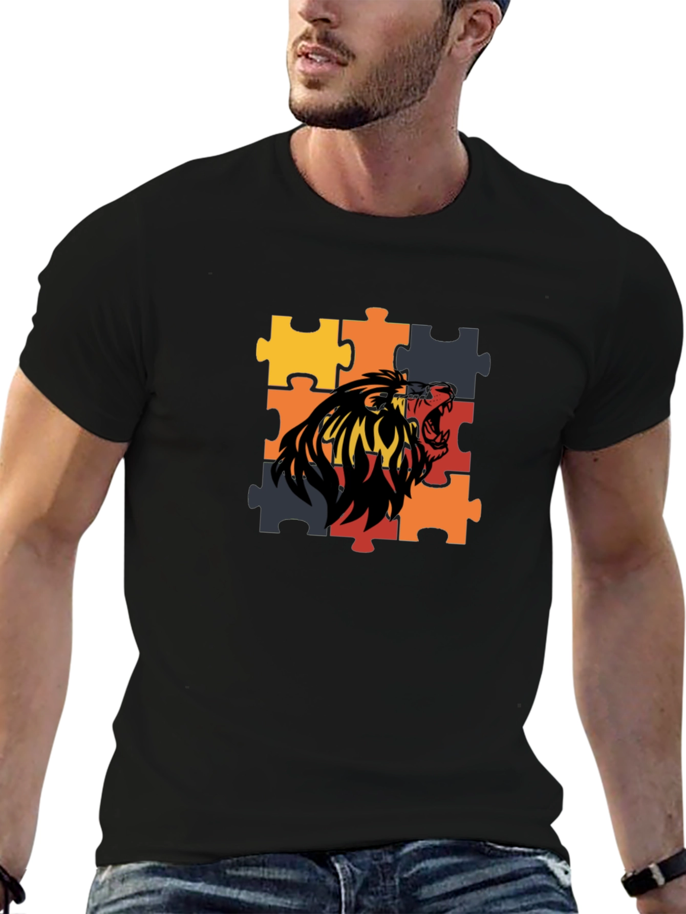 Puzzle Lion Graphic Tee - Premium Cotton Blend