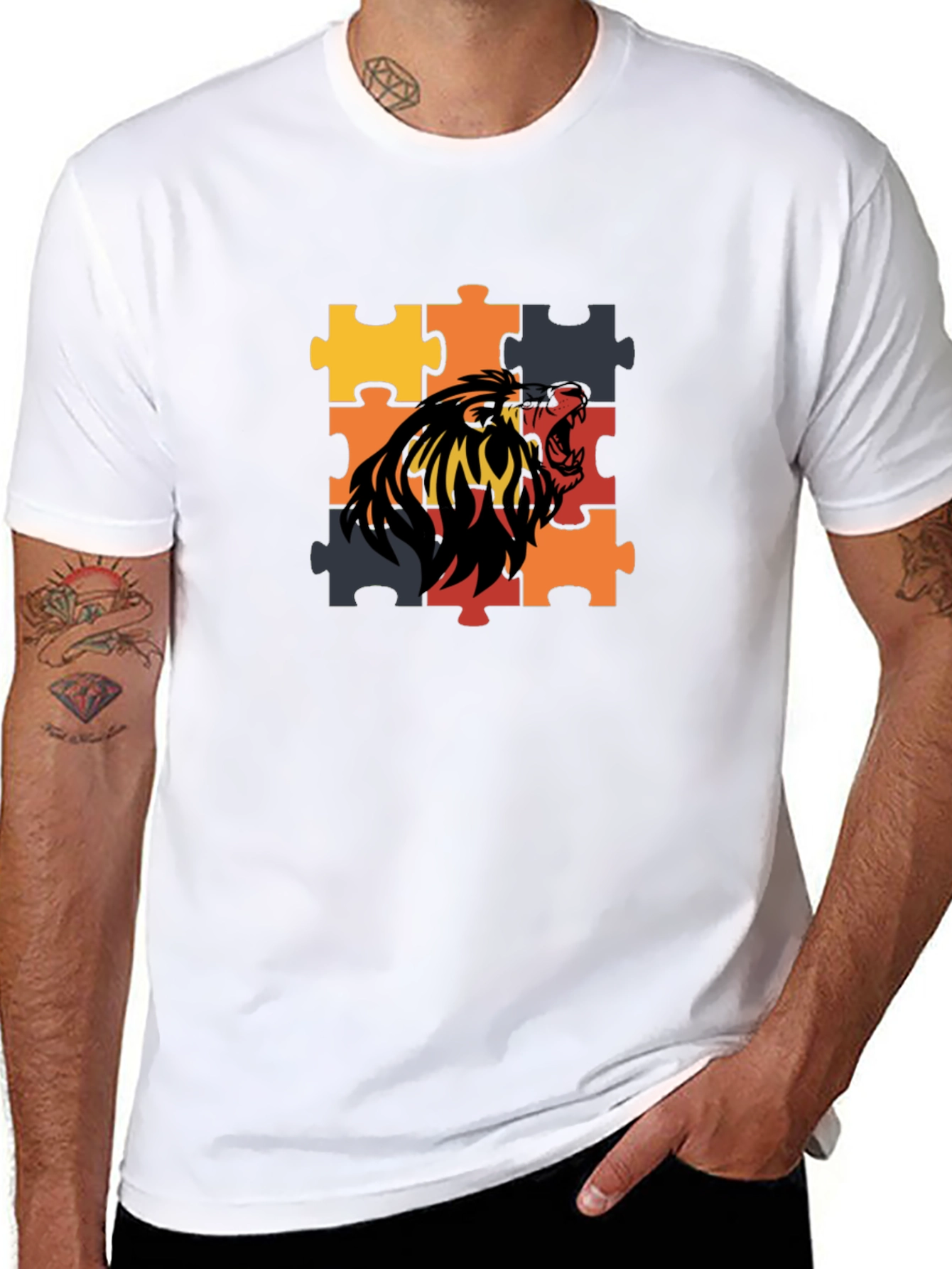 Puzzle Lion Graphic Tee - Premium Cotton Blend