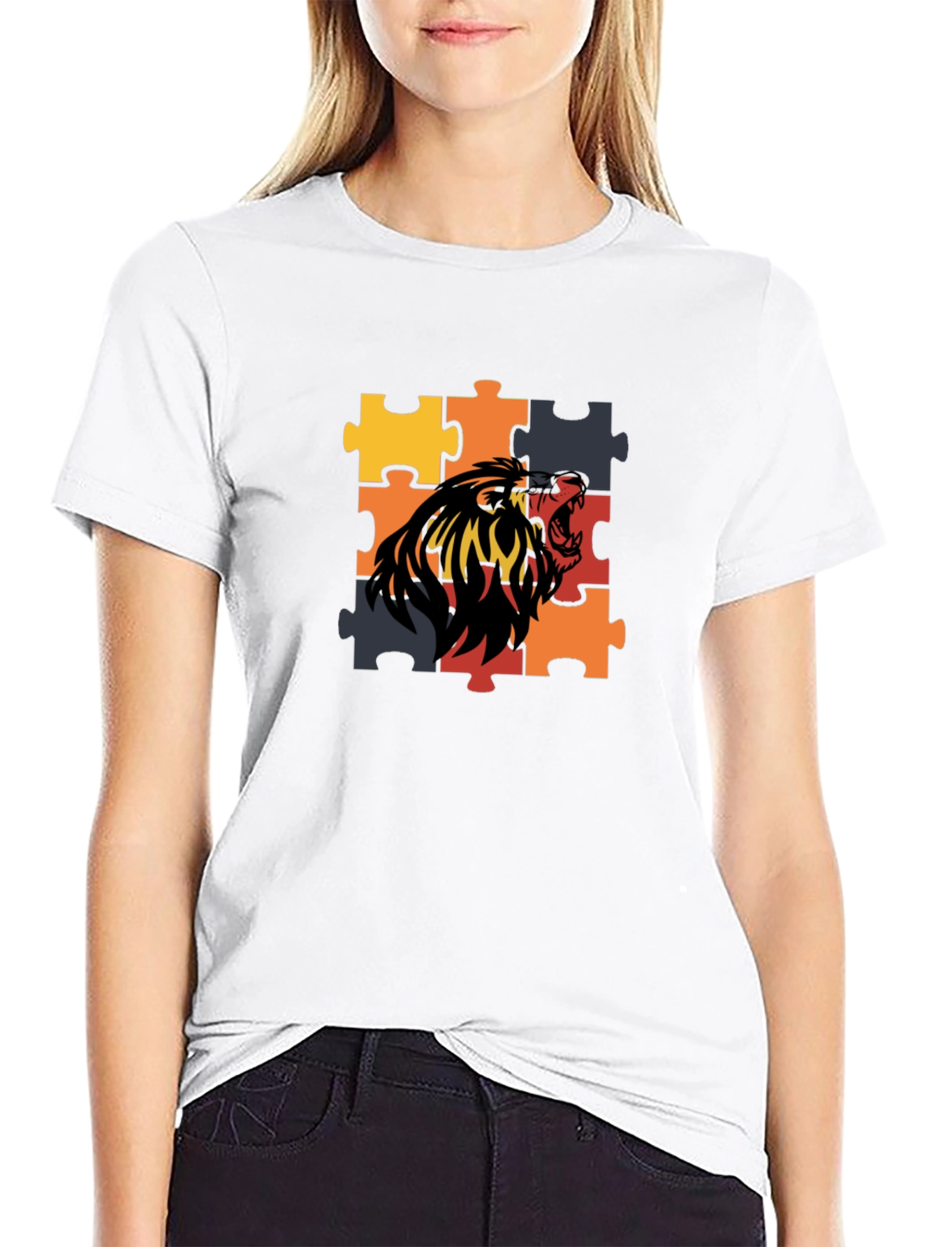 Puzzle Lion Graphic Tee - Premium Cotton Blend