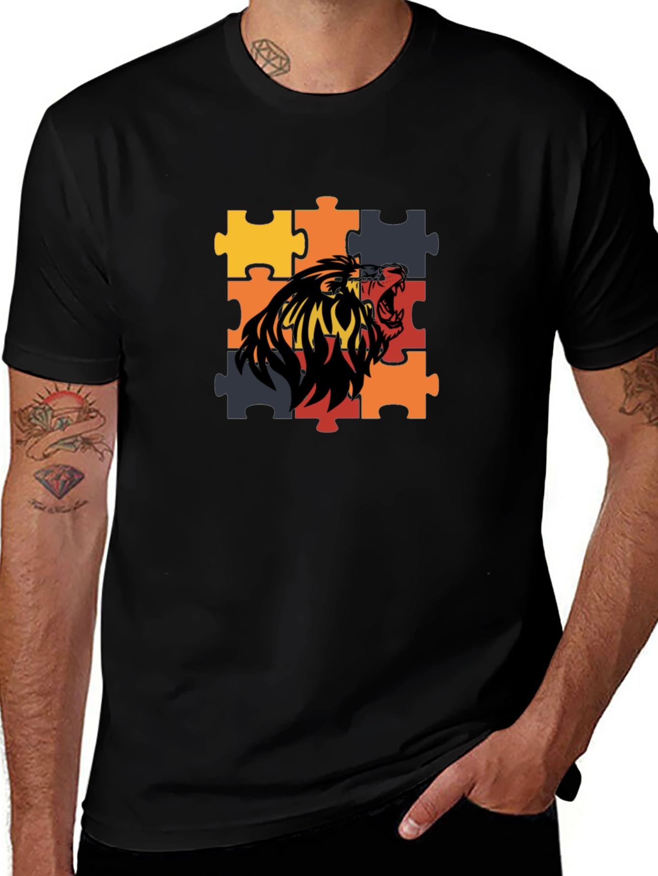 Puzzle Lion Graphic Tee - Premium Cotton Blend