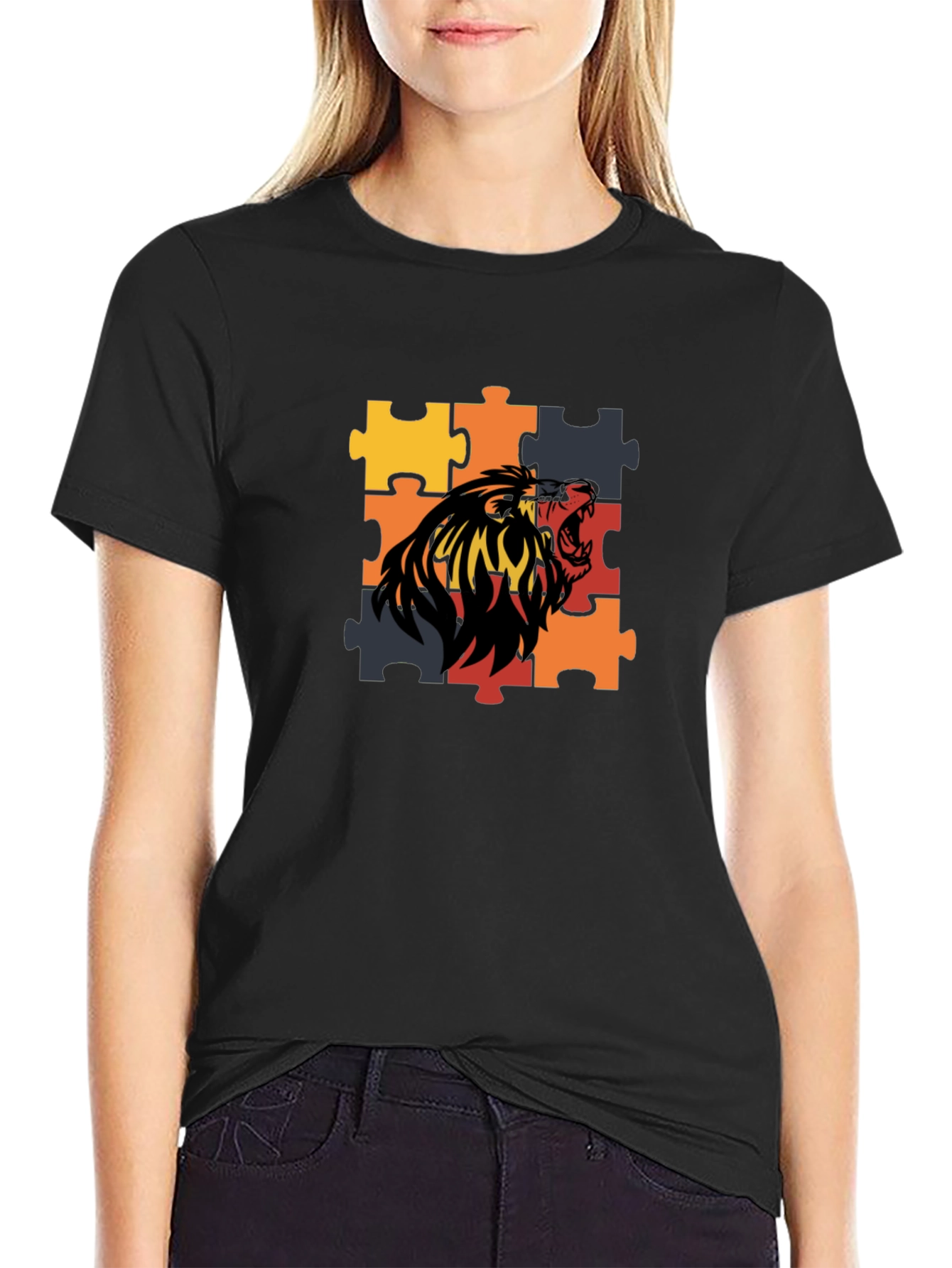 Puzzle Lion Graphic Tee - Premium Cotton Blend