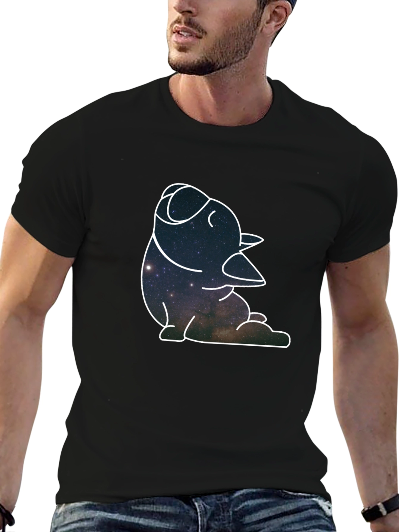 Galaxy Duck Outline Black T-Shirt