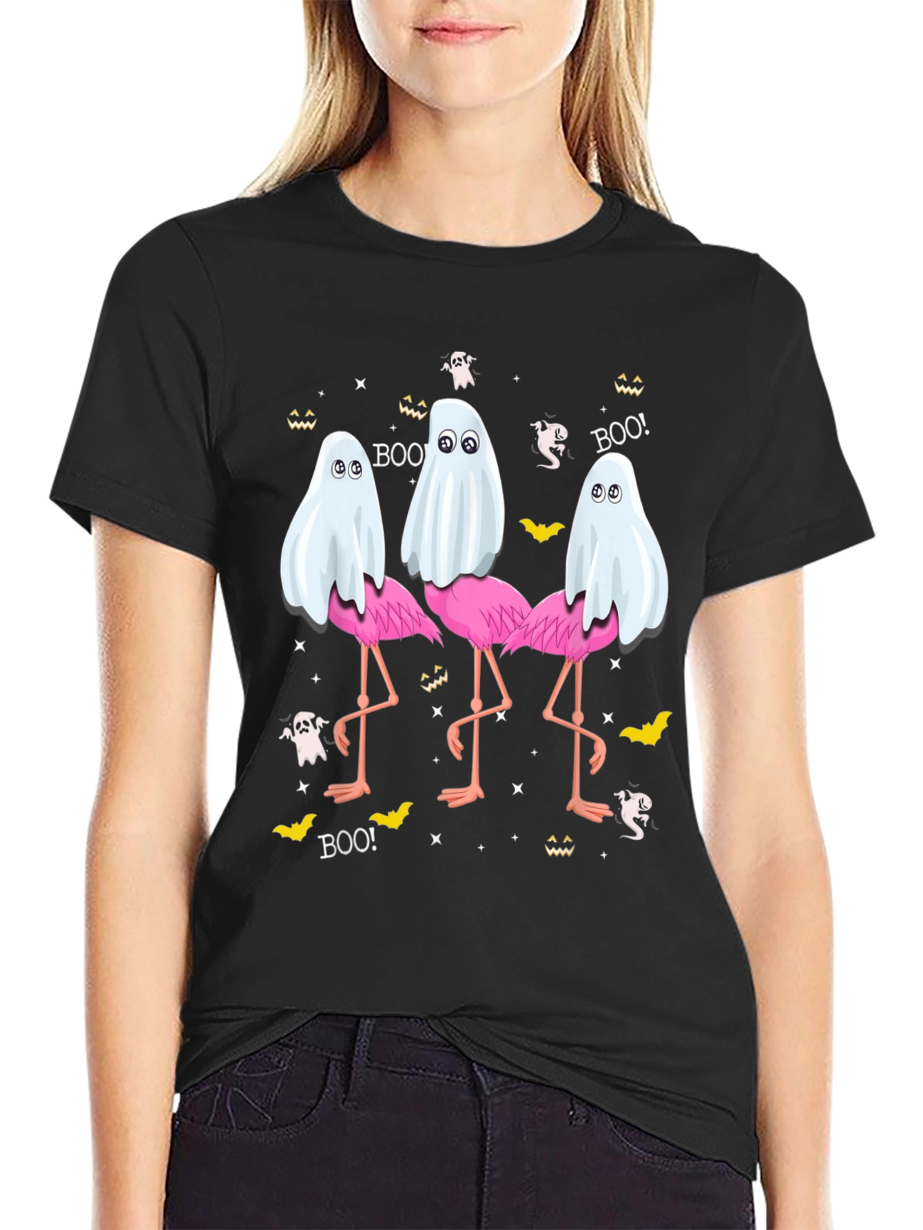 Halloween Ghost Flamingo T-Shirt