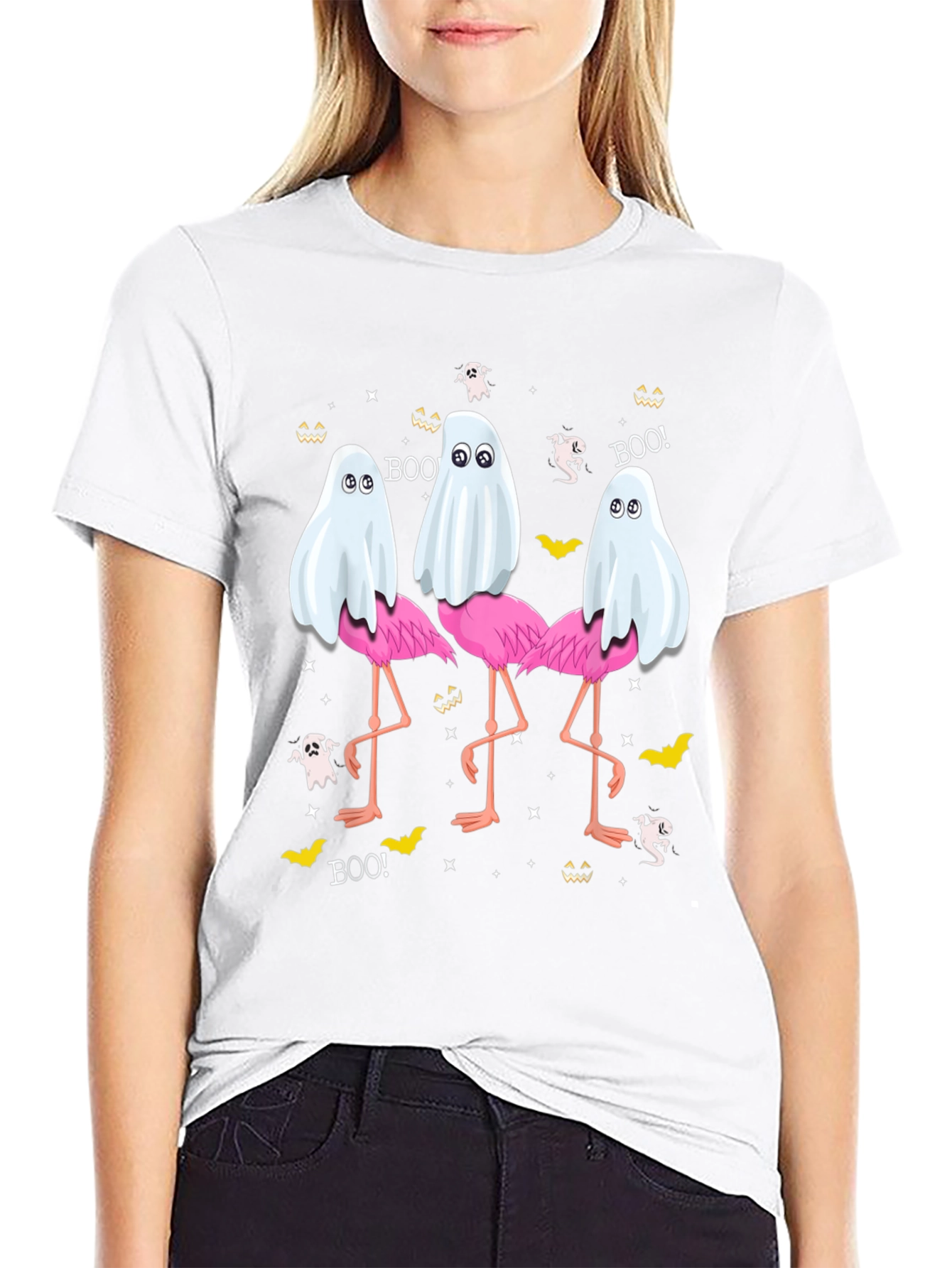 Halloween Ghost Flamingo T-Shirt