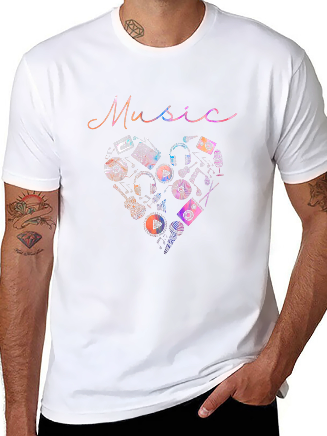 Music Heart Graphic Mens Black T-Shirt