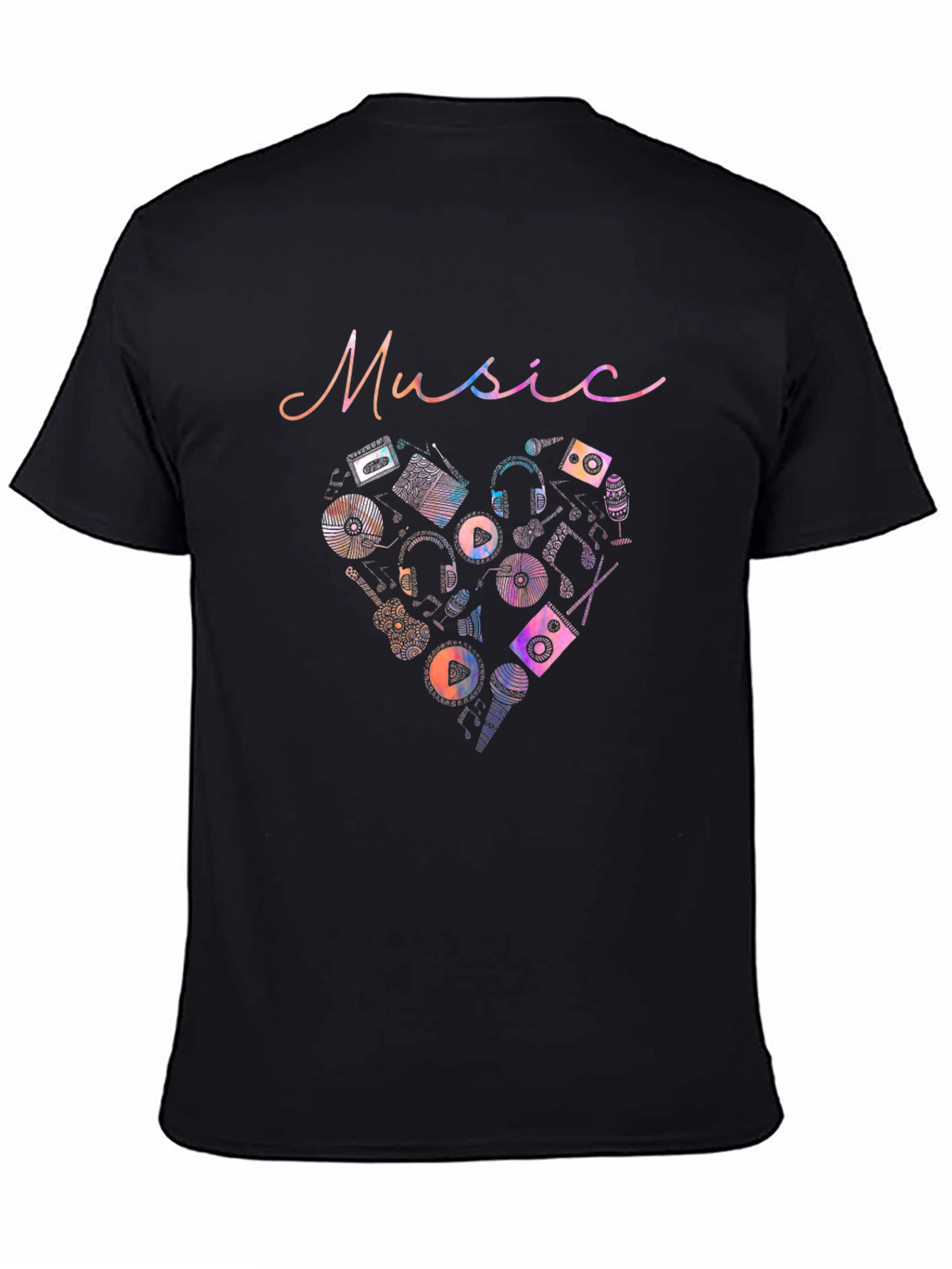 Music Heart Graphic Mens Black T-Shirt