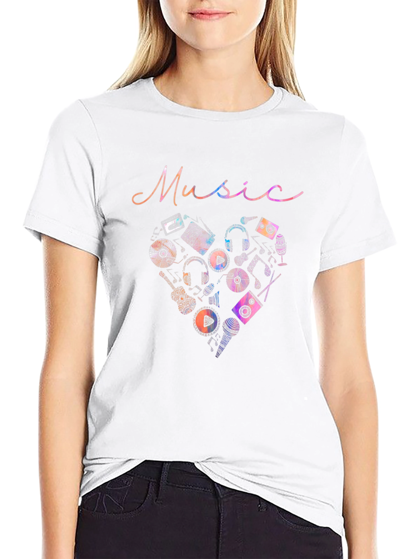 Music Heart Graphic Mens Black T-Shirt