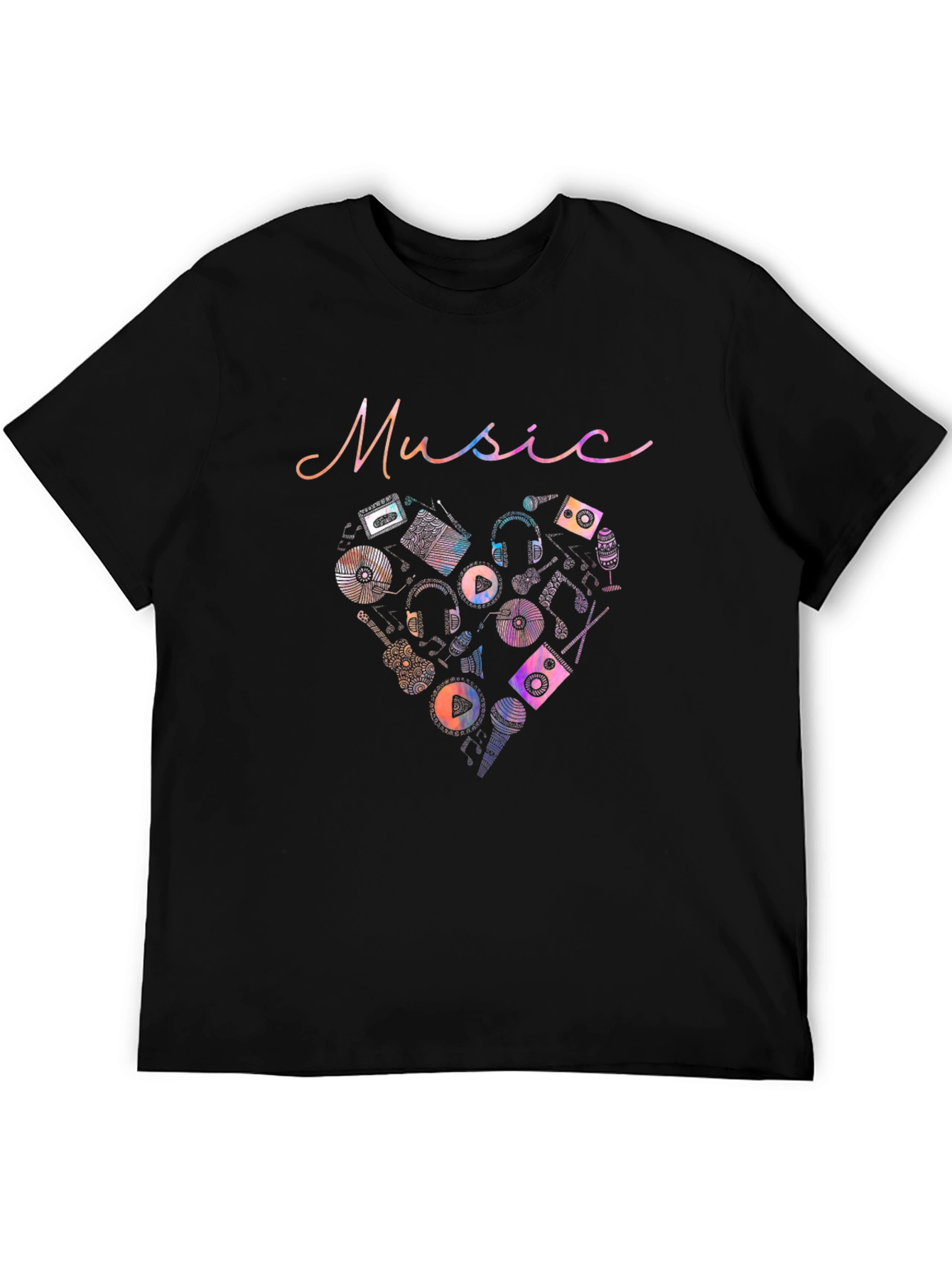 Music Heart Graphic Mens Black T-Shirt