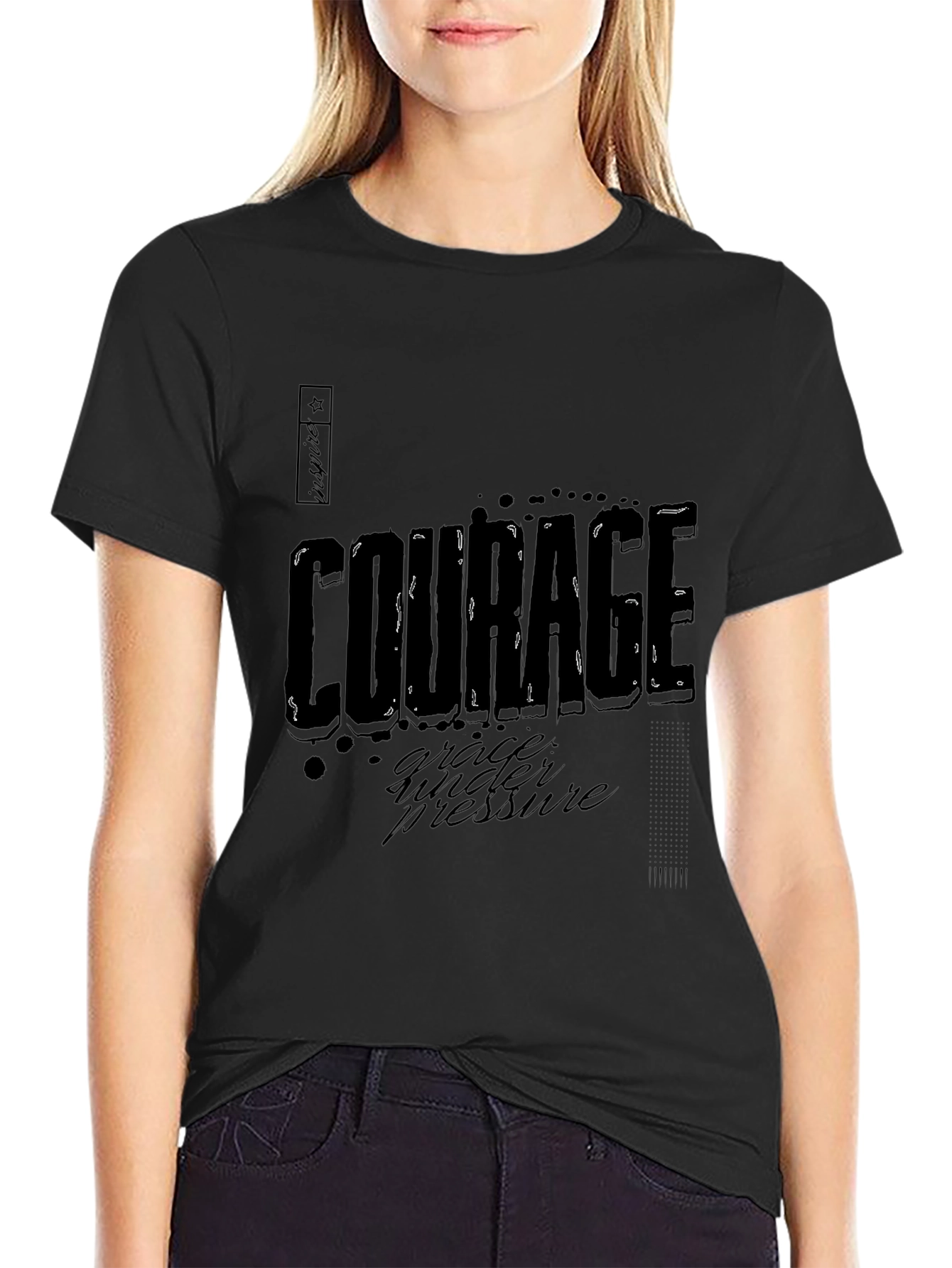 Courage Graphic Black T-Shirt: Grace Under Pressure Design