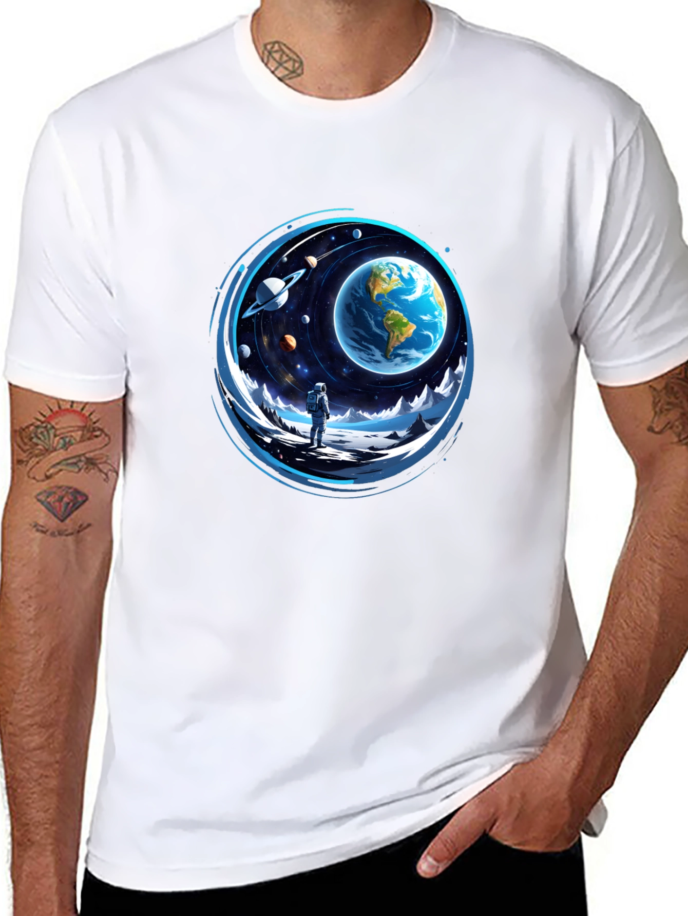 Astronaut & Earth Graphic Black Tee