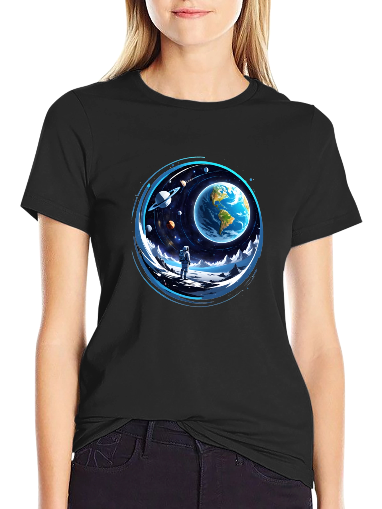 Astronaut & Earth Graphic Black Tee
