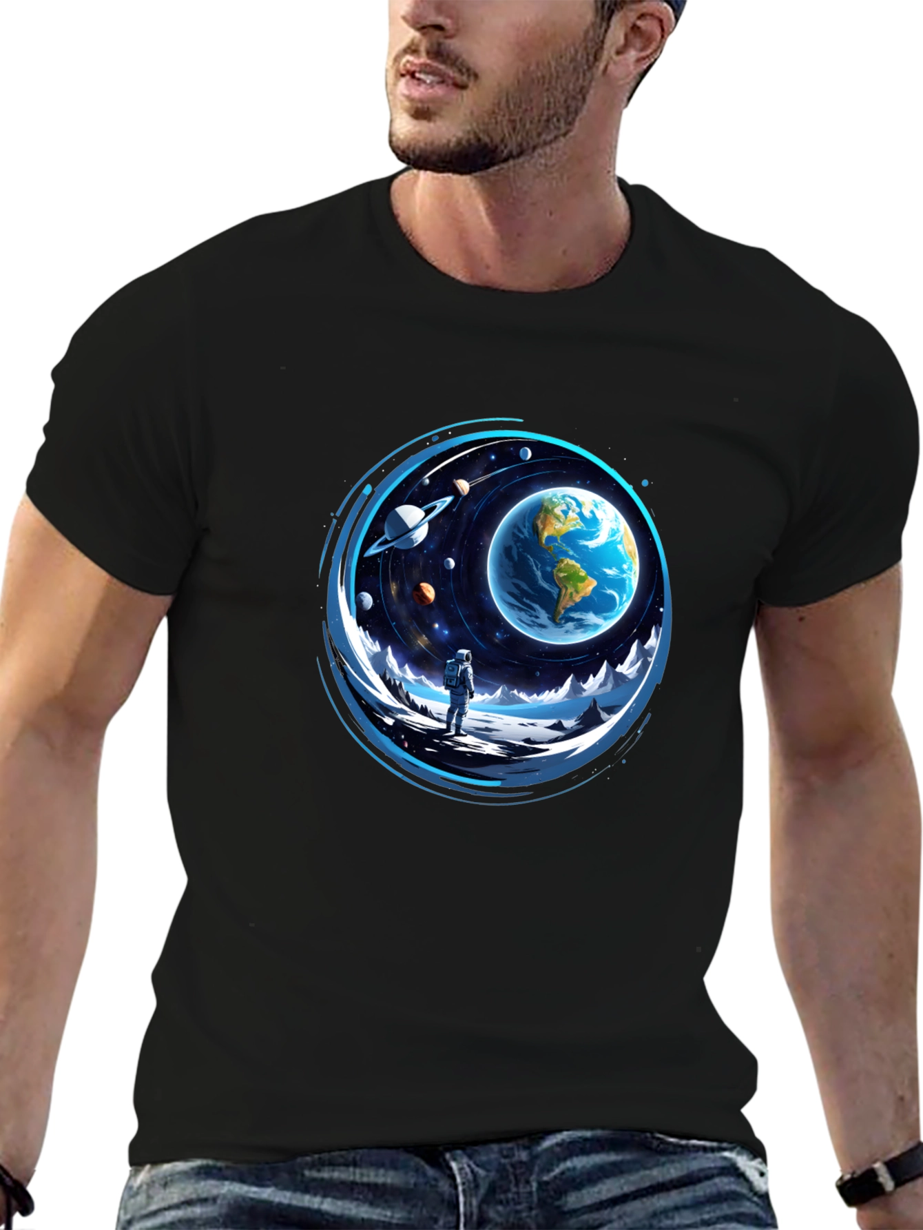 Astronaut & Earth Graphic Black Tee