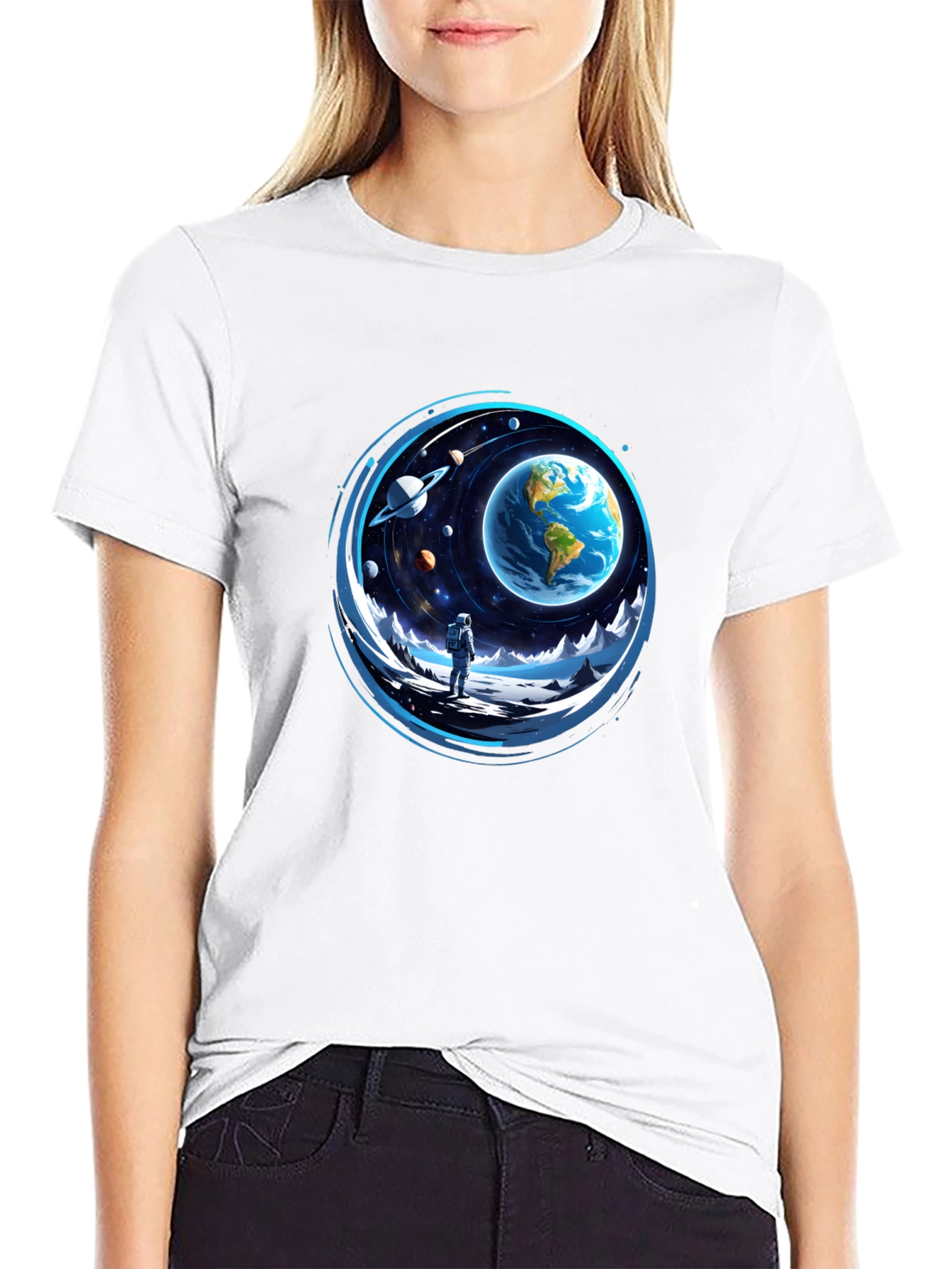 Astronaut & Earth Graphic Black Tee