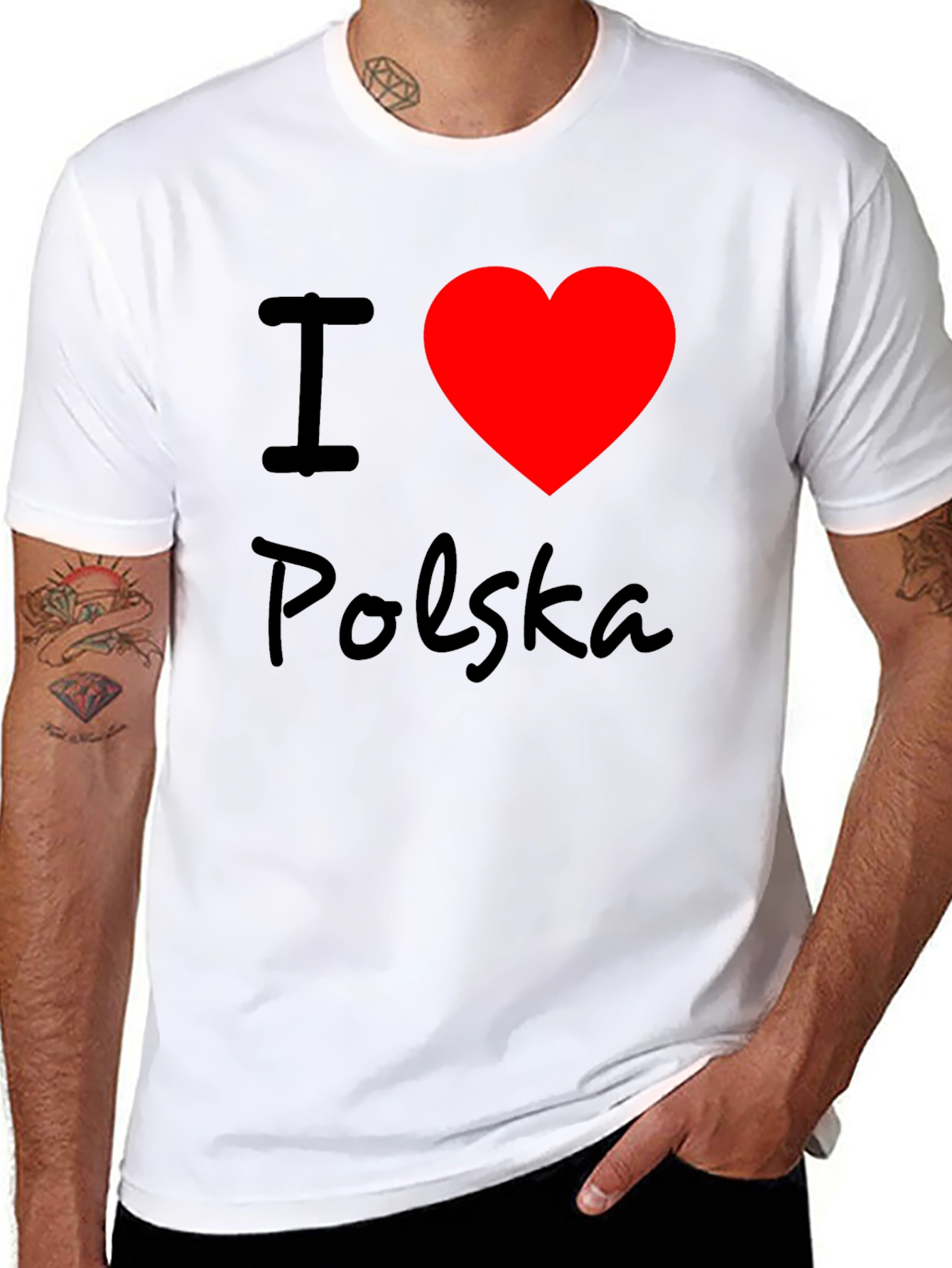 I Love Polska T-Shirt - Black Crew Neck Tee