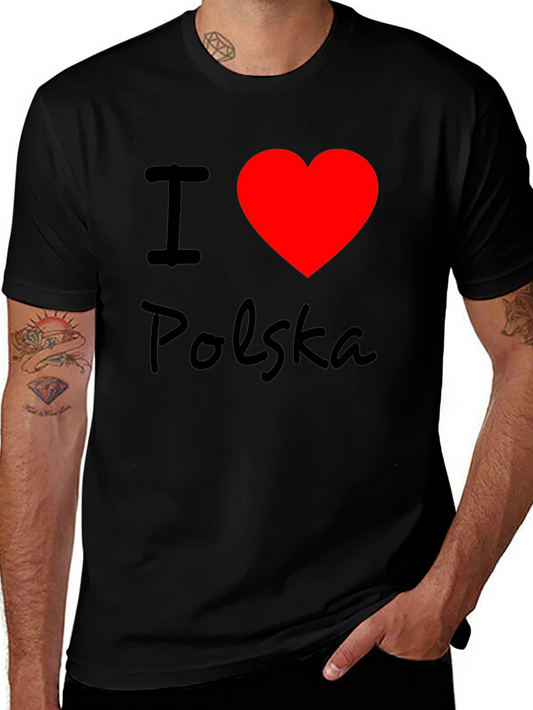 I Love Polska T-Shirt - Black Crew Neck Tee