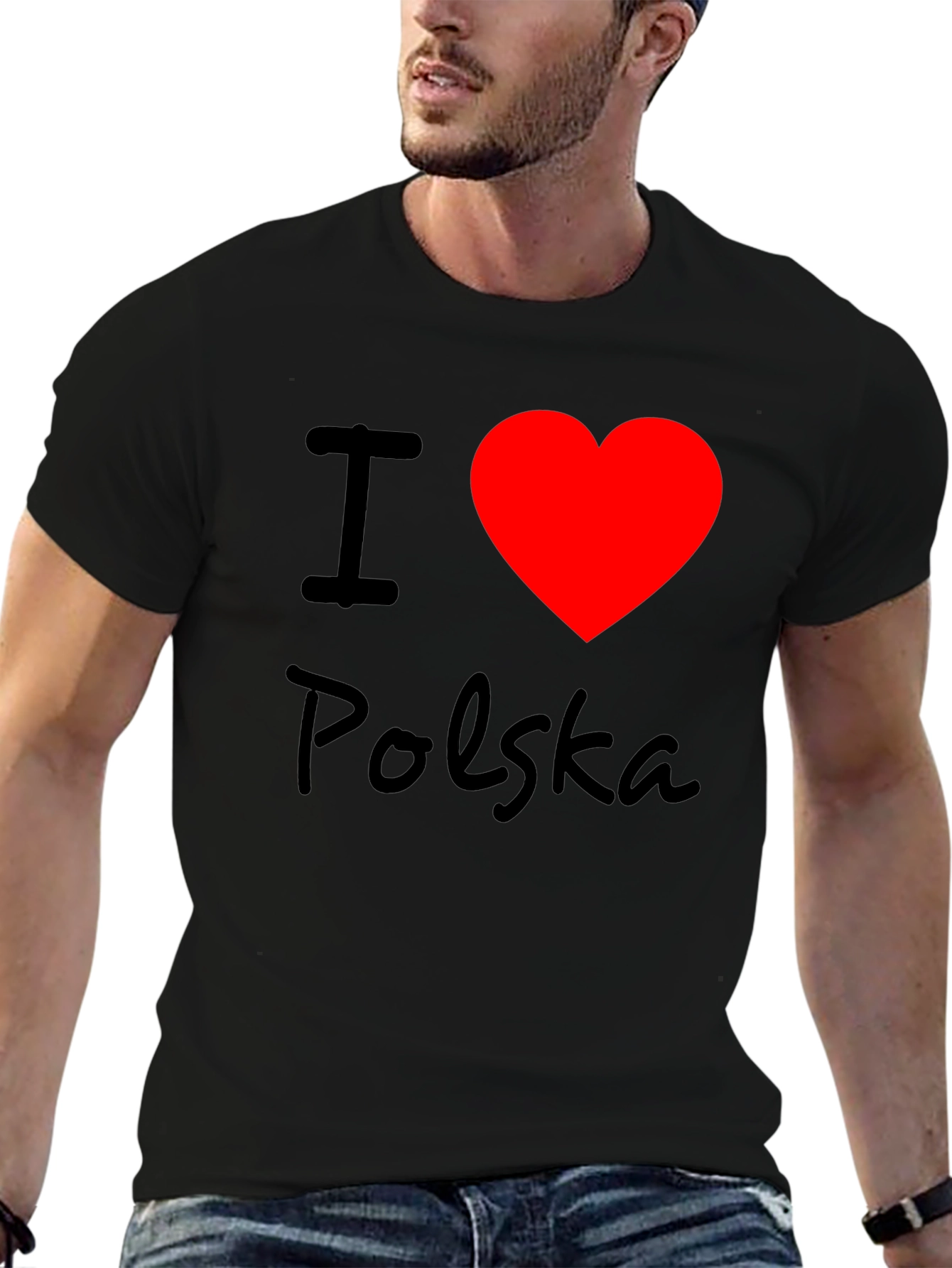 I Love Polska T-Shirt - Black Crew Neck Tee