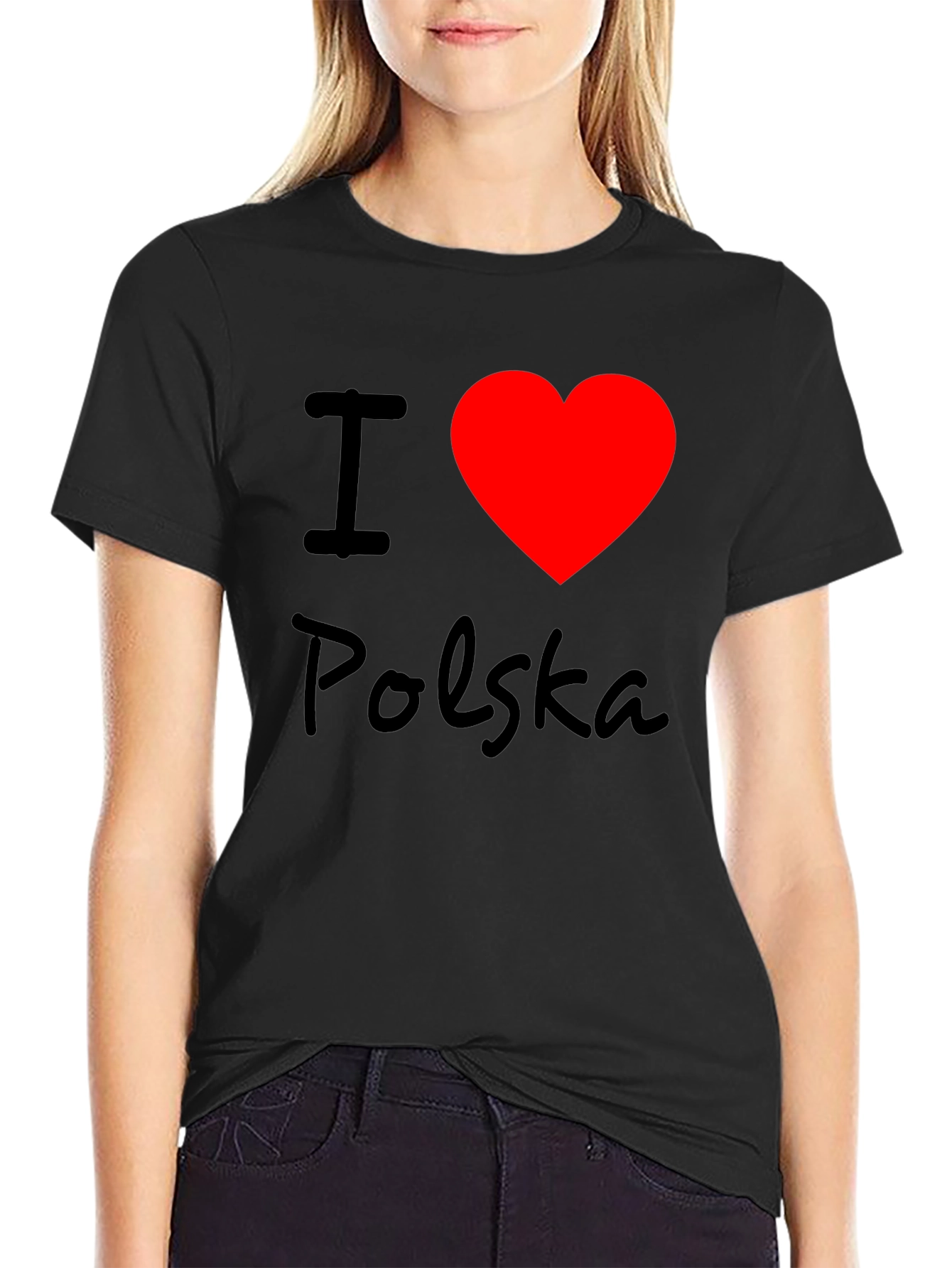 I Love Polska T-Shirt - Black Crew Neck Tee