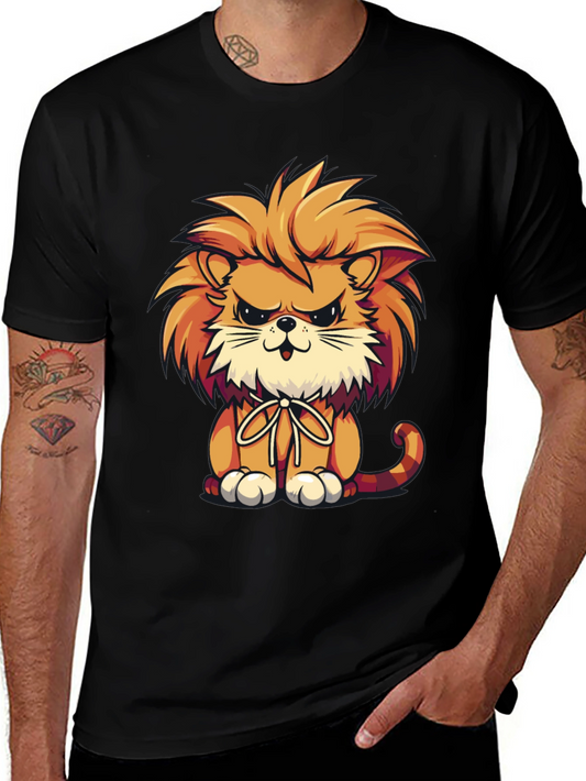 Cartoon Lion Graphic Tee - Black Casual Shirt