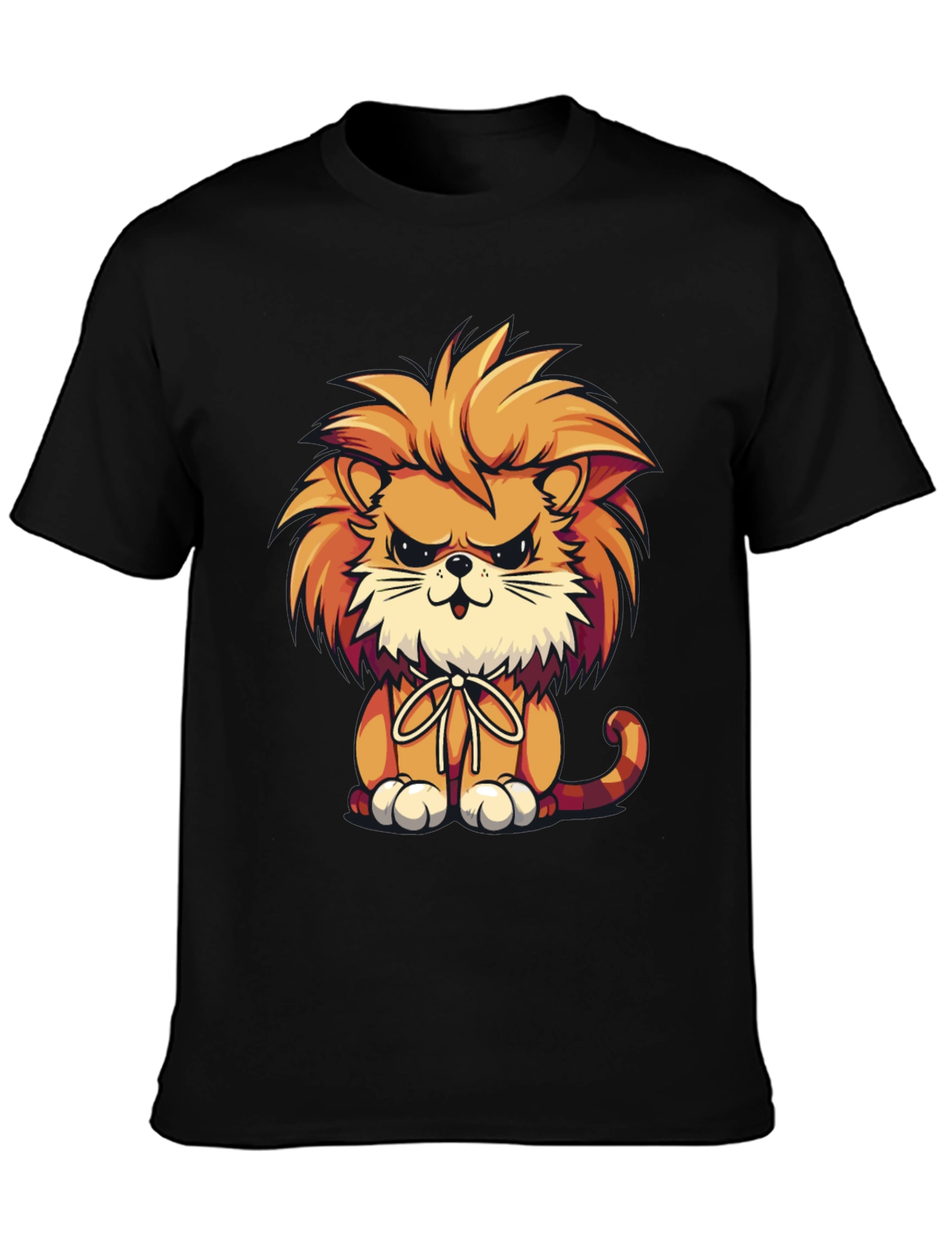 Cartoon Lion Graphic Tee - Black Casual Shirt