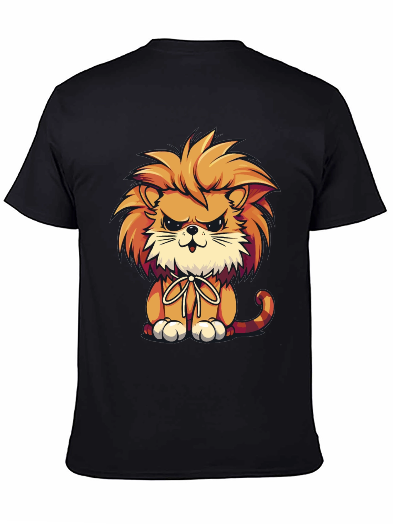 Cartoon Lion Graphic Tee - Black Casual Shirt