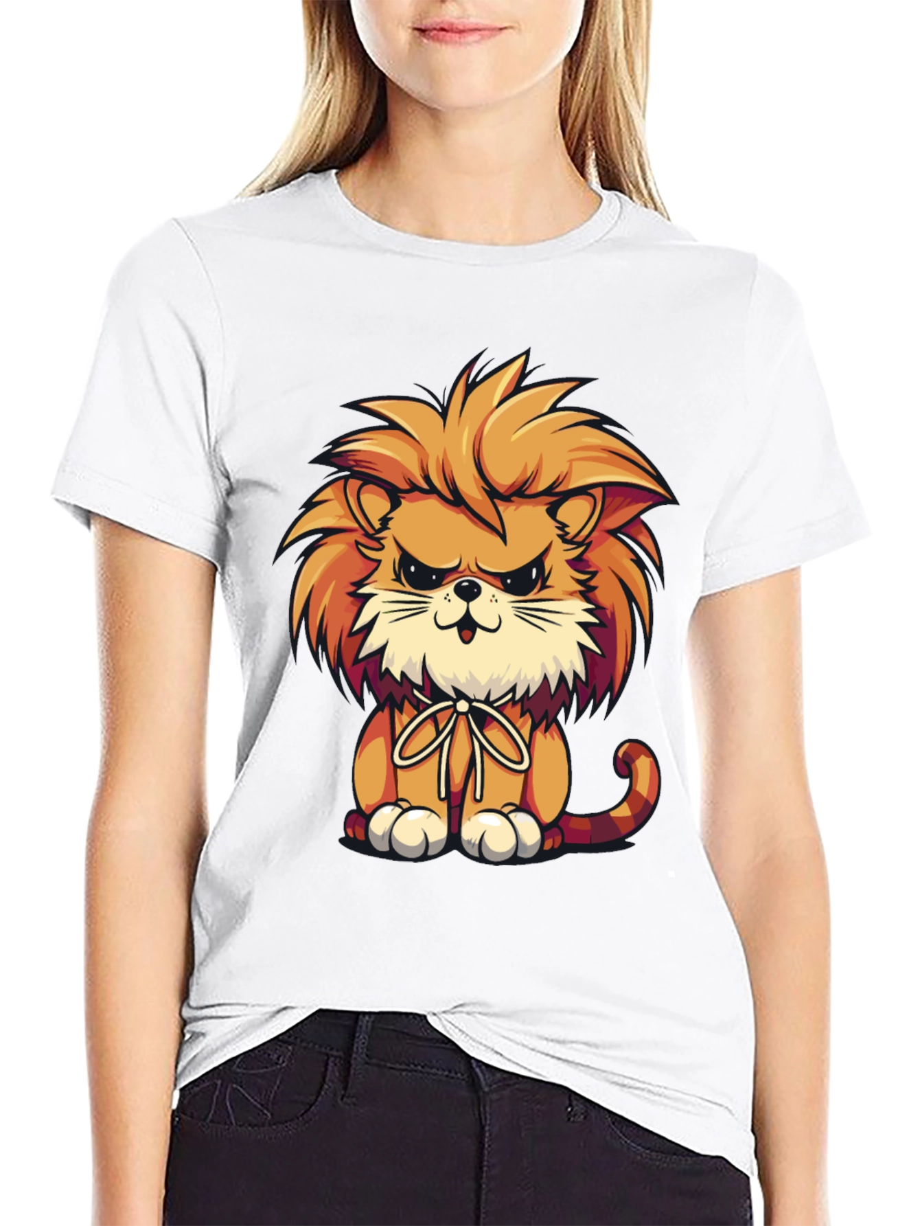Cartoon Lion Graphic Tee - Black Casual Shirt