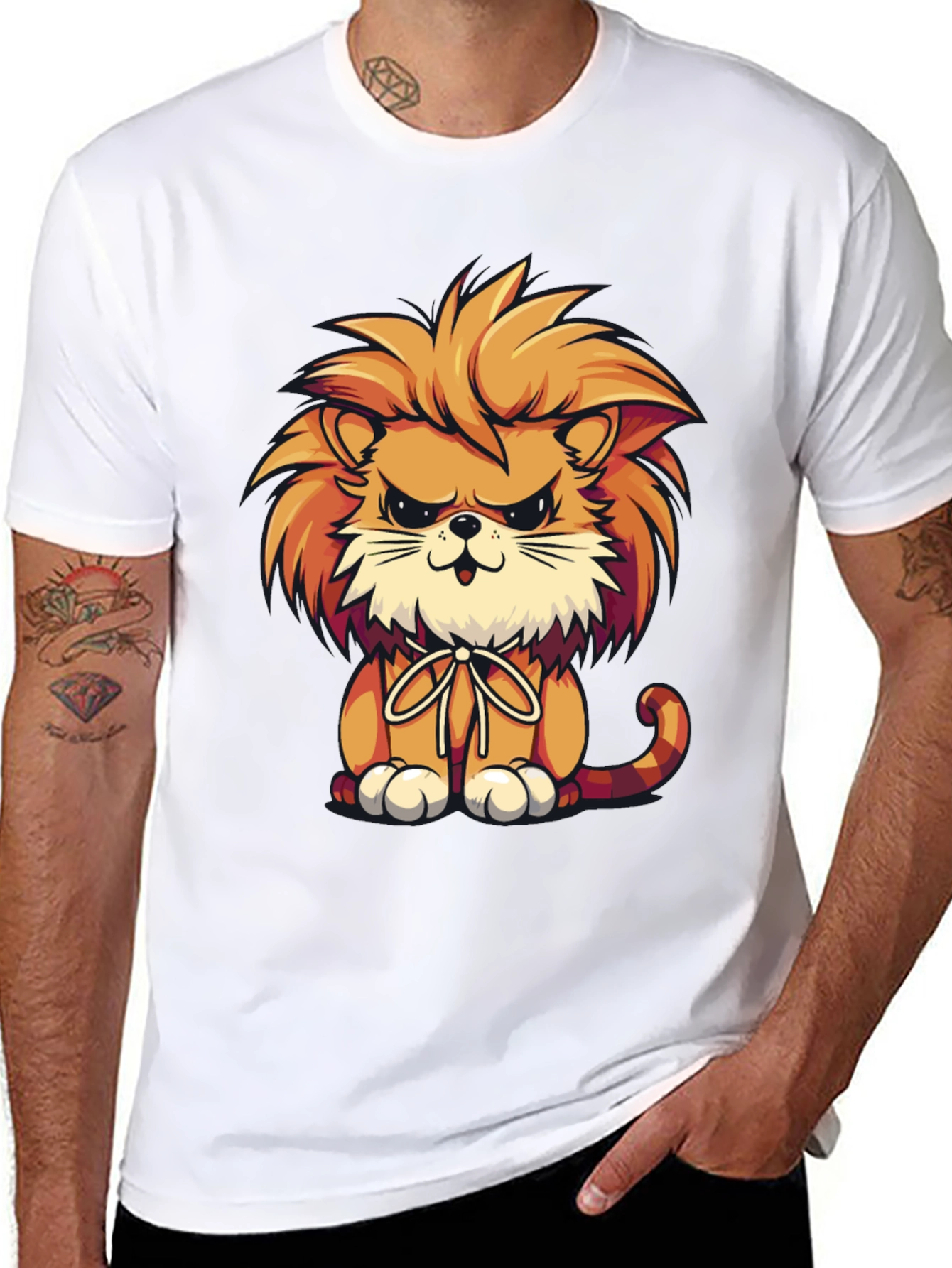 Cartoon Lion Graphic Tee - Black Casual Shirt