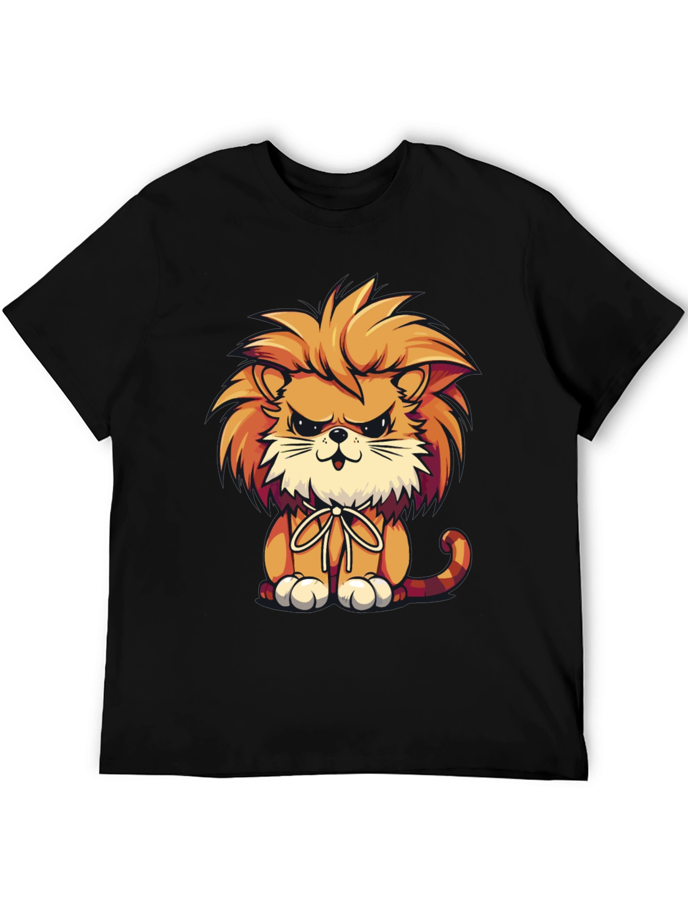 Cartoon Lion Graphic Tee - Black Casual Shirt