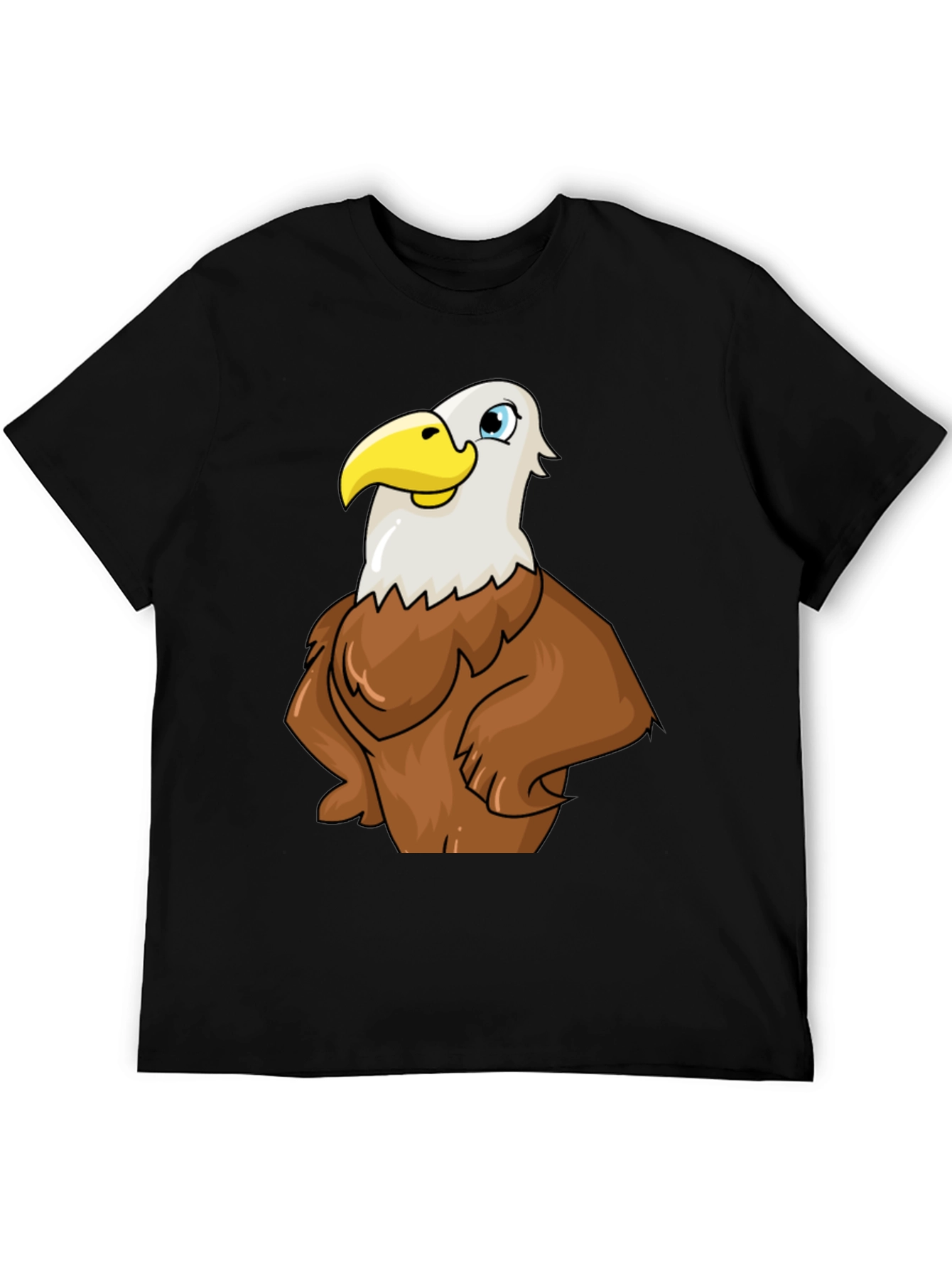 Eagle Cartoon Graphic Tee - Black Cotton T-Shirt