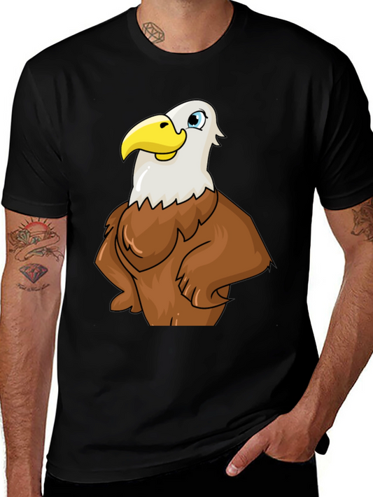 Eagle Cartoon Graphic Tee - Black Cotton T-Shirt