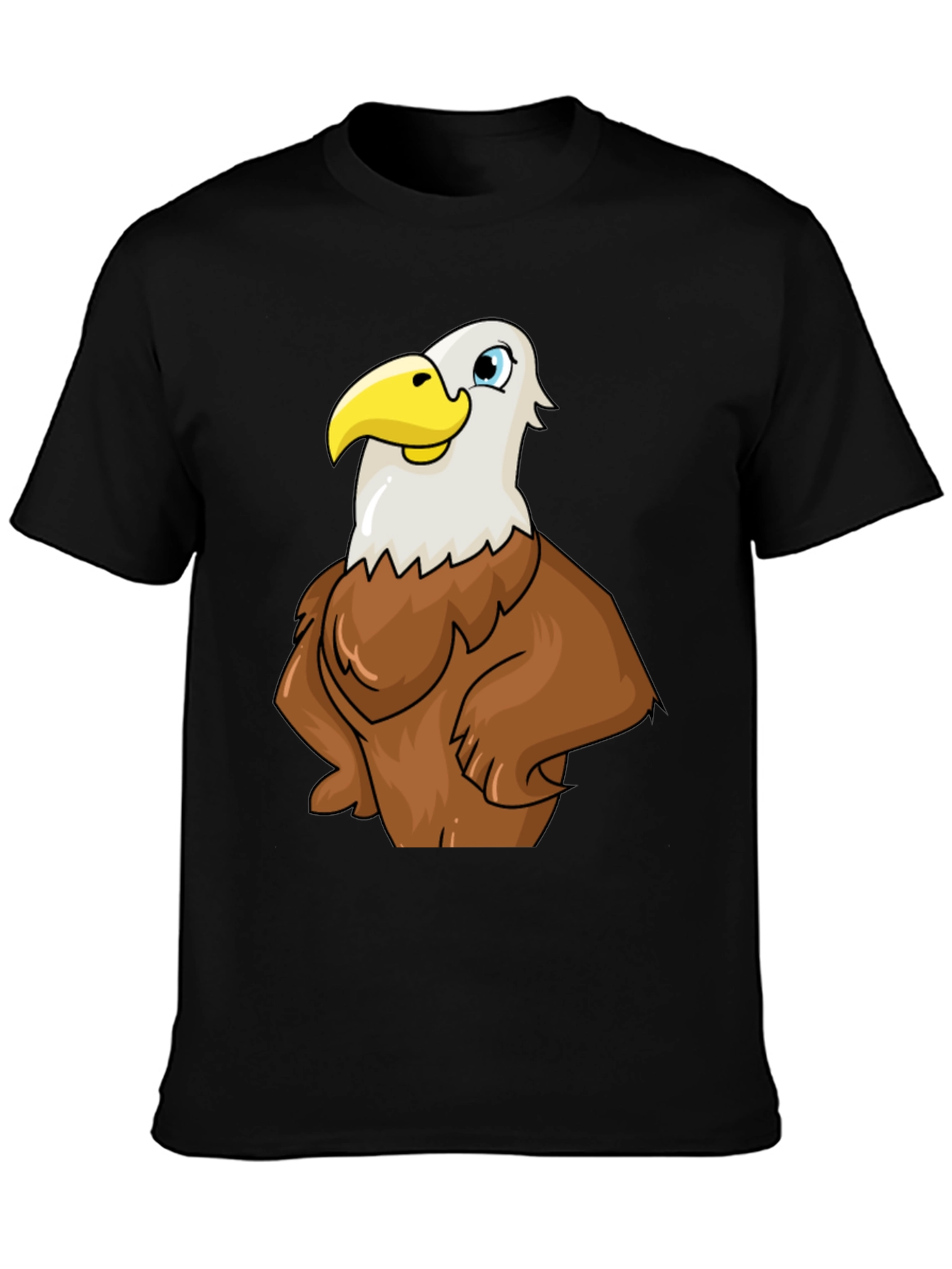 Eagle Cartoon Graphic Tee - Black Cotton T-Shirt