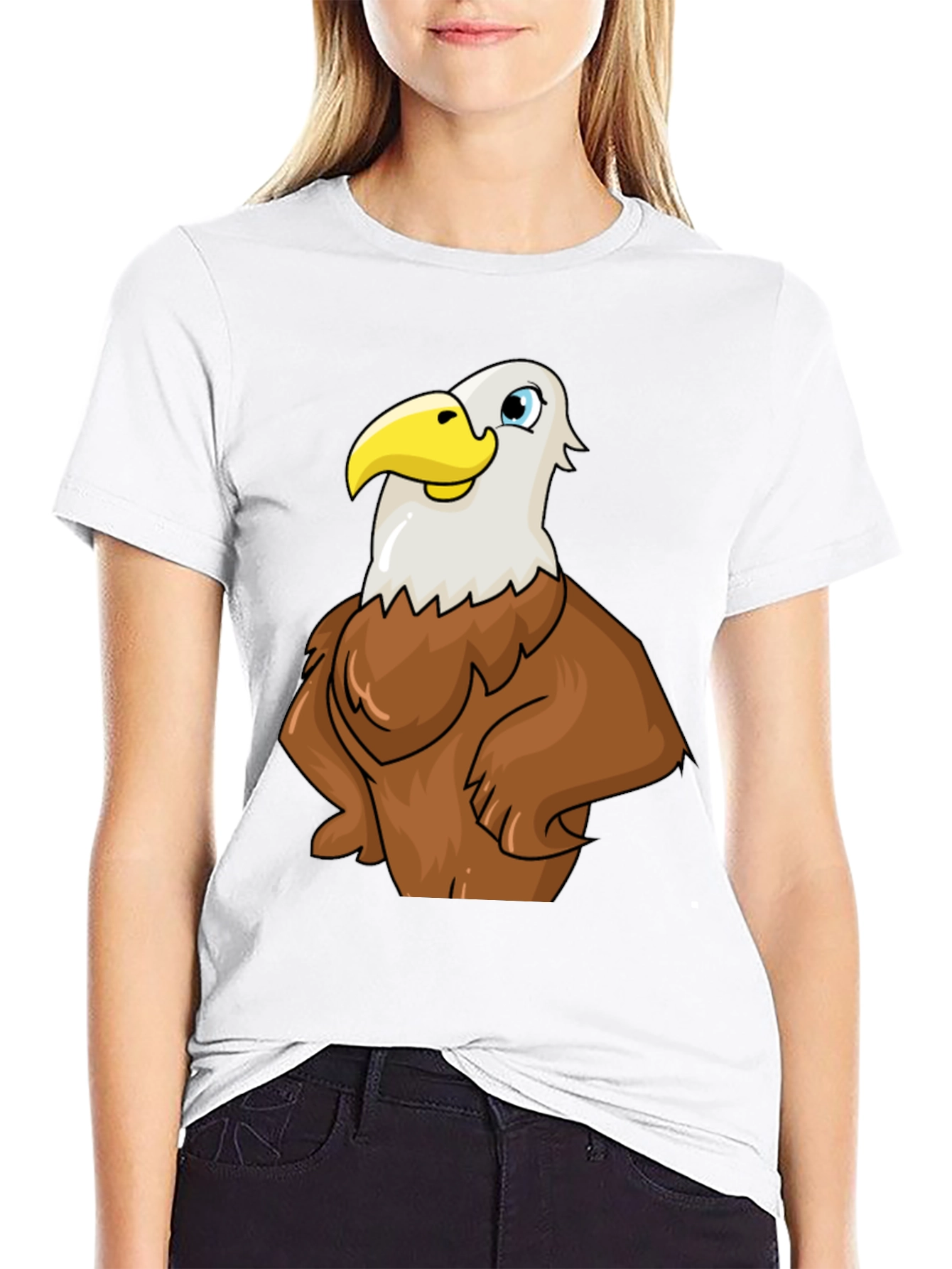 Eagle Cartoon Graphic Tee - Black Cotton T-Shirt