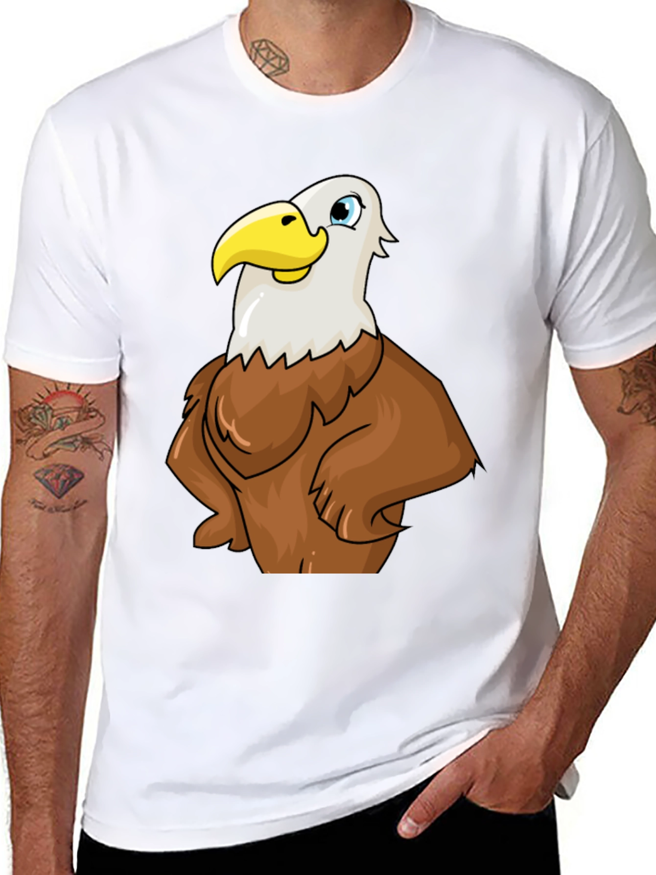 Eagle Cartoon Graphic Tee - Black Cotton T-Shirt