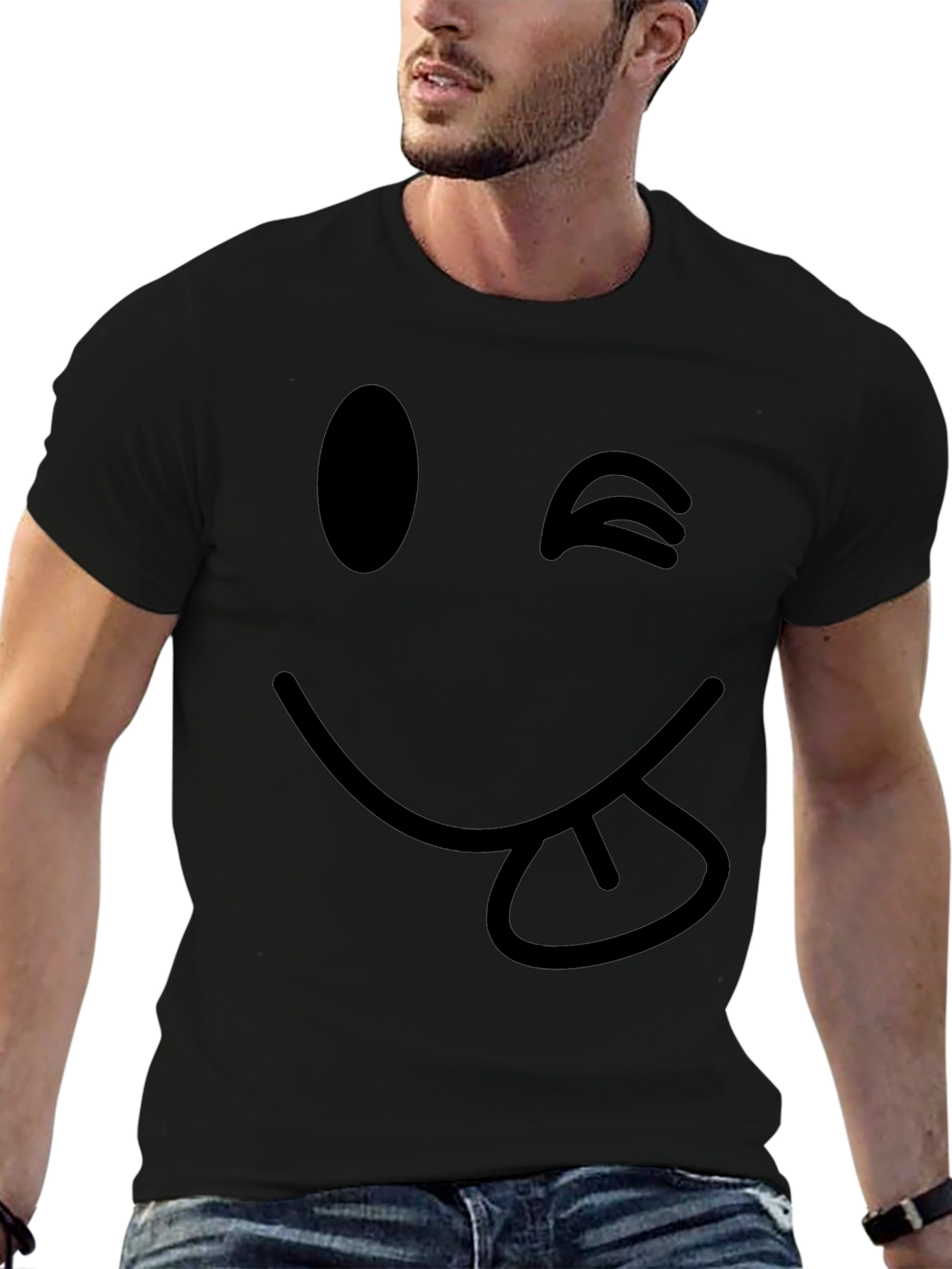 Winking Smiley Face Black T-Shirt