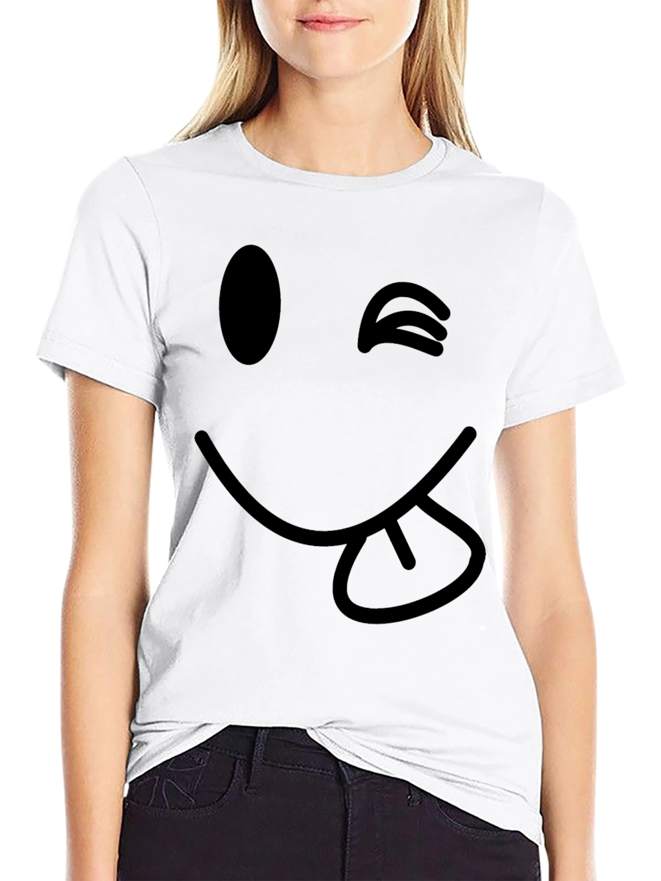 Winking Smiley Face Black T-Shirt