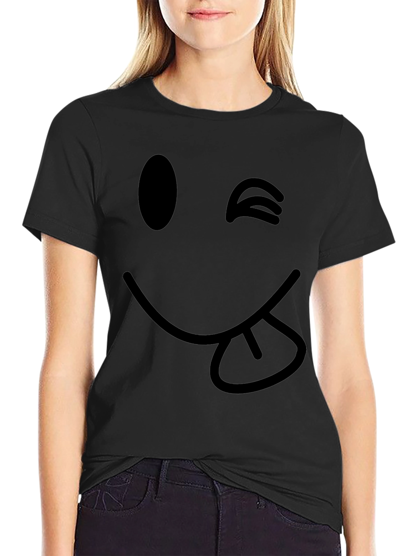 Winking Smiley Face Black T-Shirt