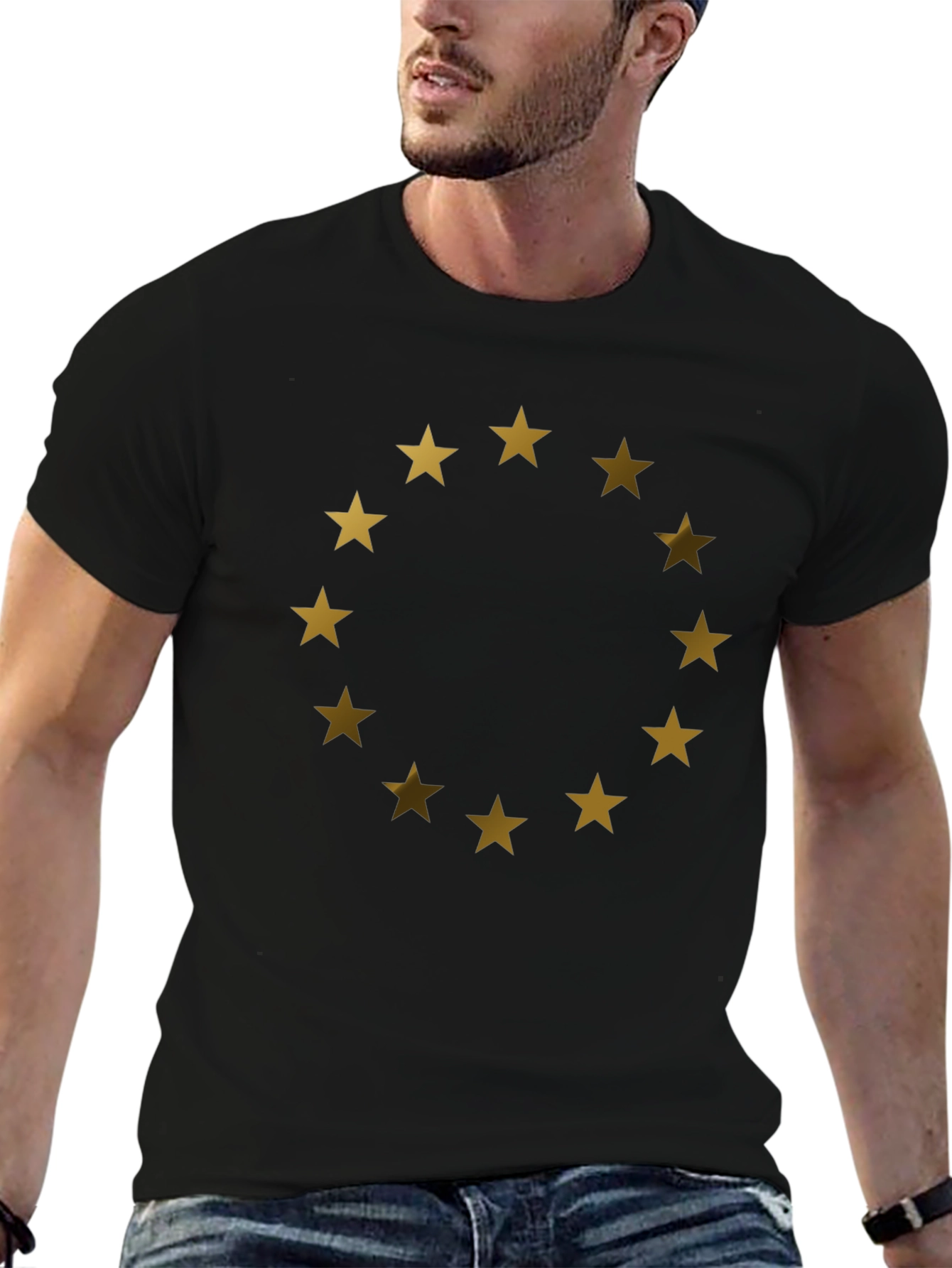 EU Stars Graphic T-Shirt - Black Cotton Tee