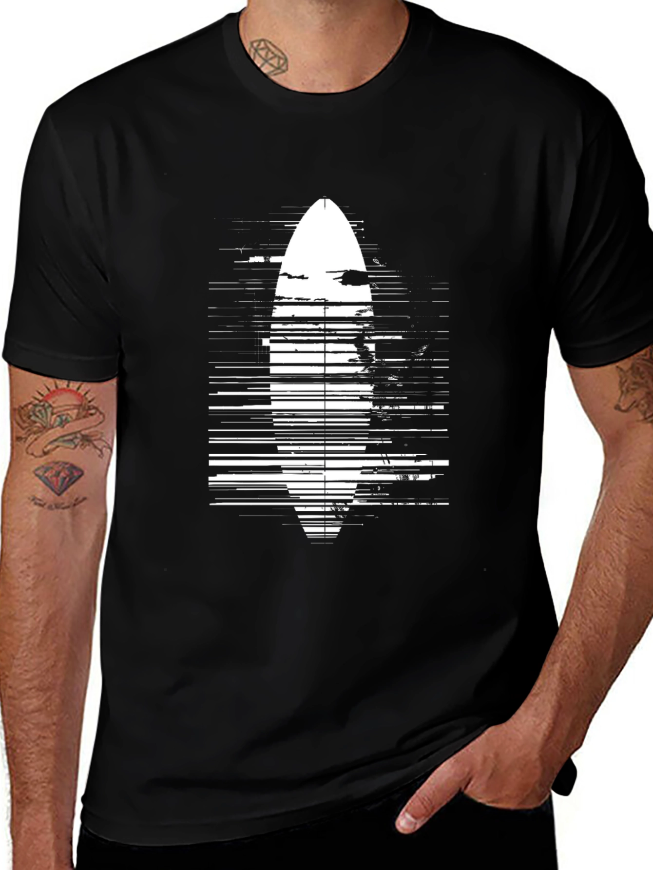 Surfboard Graphic Tee - Black Cotton Casual Shirt