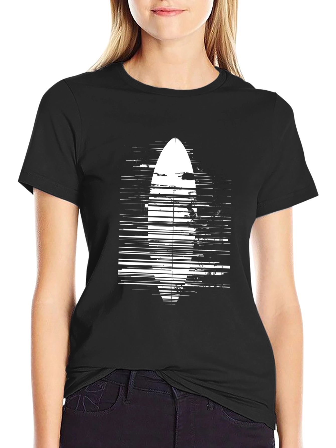 Surfboard Graphic Tee - Black Cotton Casual Shirt