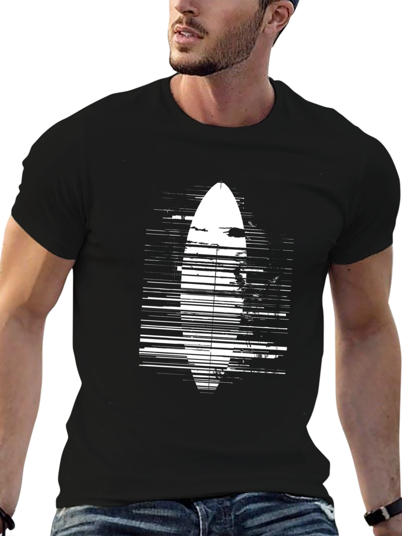 Surfboard Graphic Tee - Black Cotton Casual Shirt