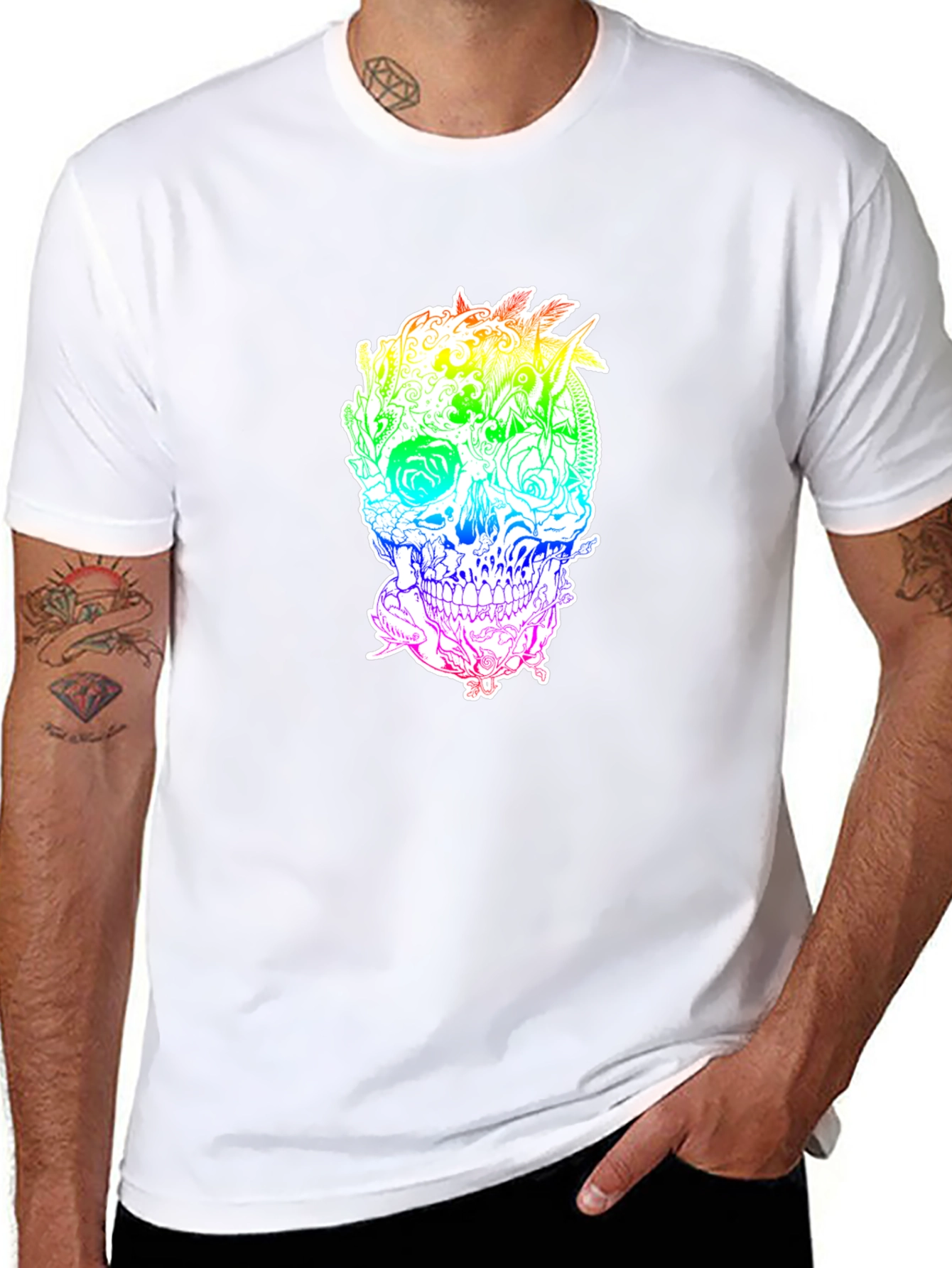 Rainbow Floral Skull Graphic Tee