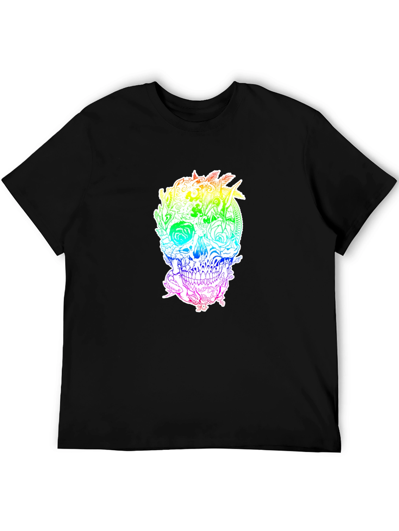 Rainbow Floral Skull Graphic Tee