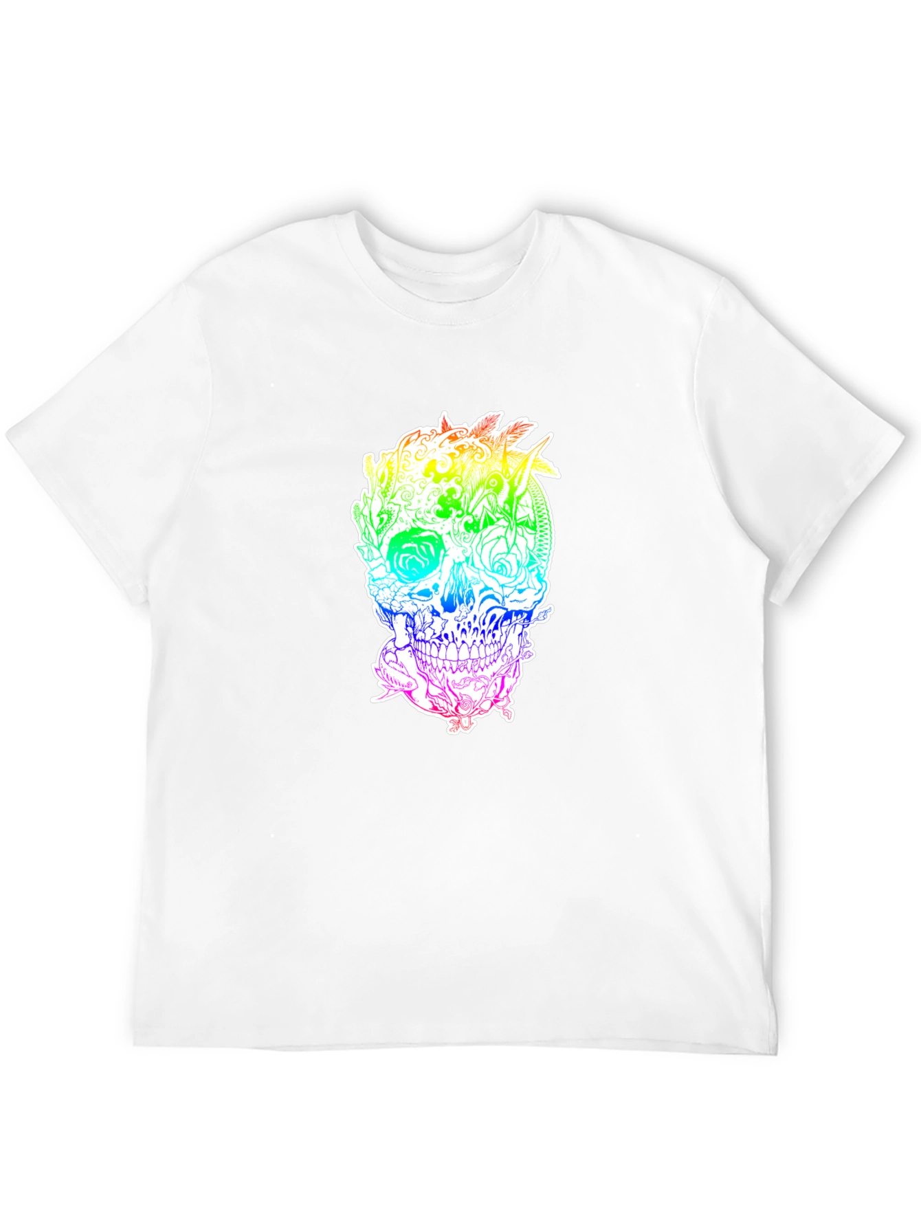 Rainbow Floral Skull Graphic Tee