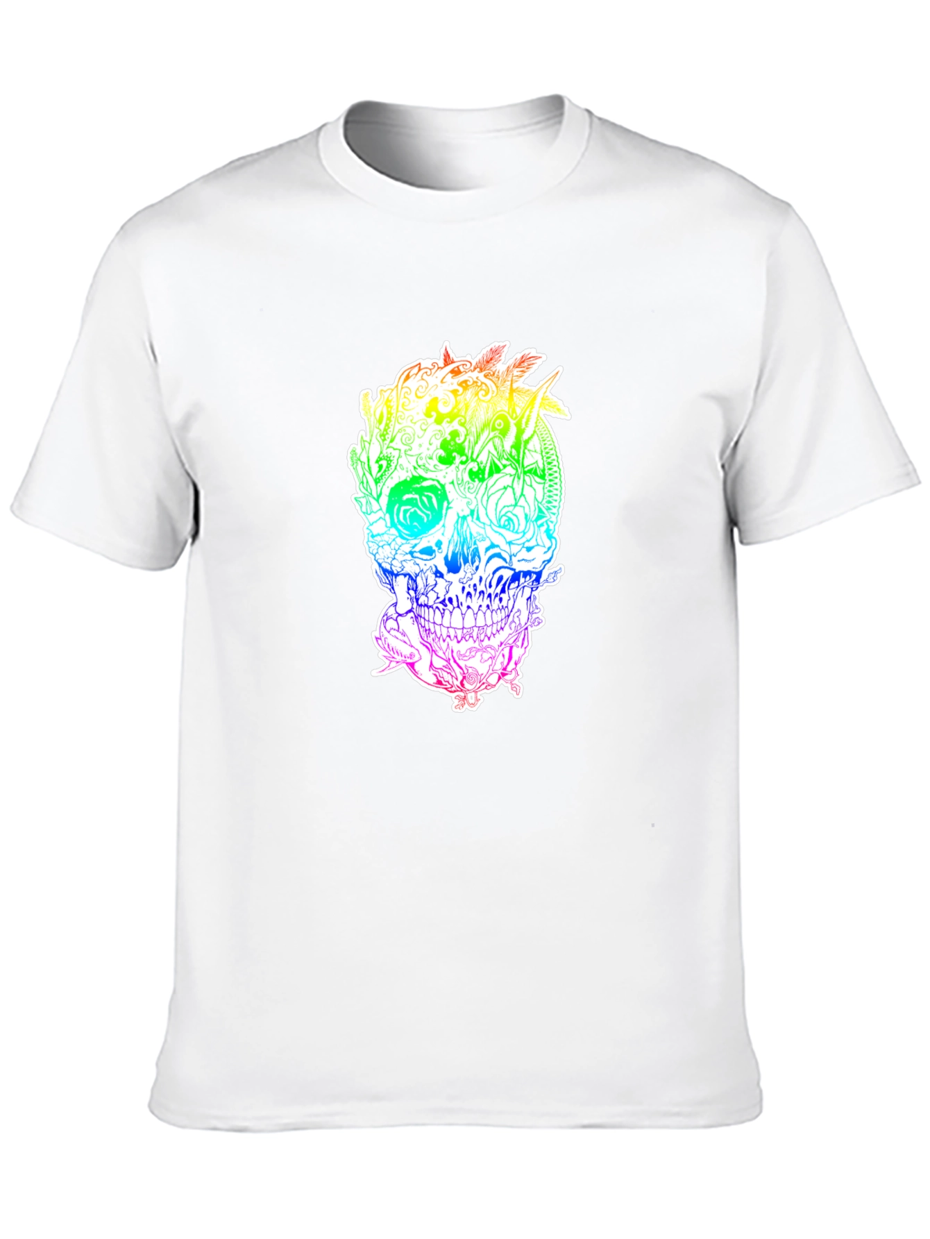 Rainbow Floral Skull Graphic Tee